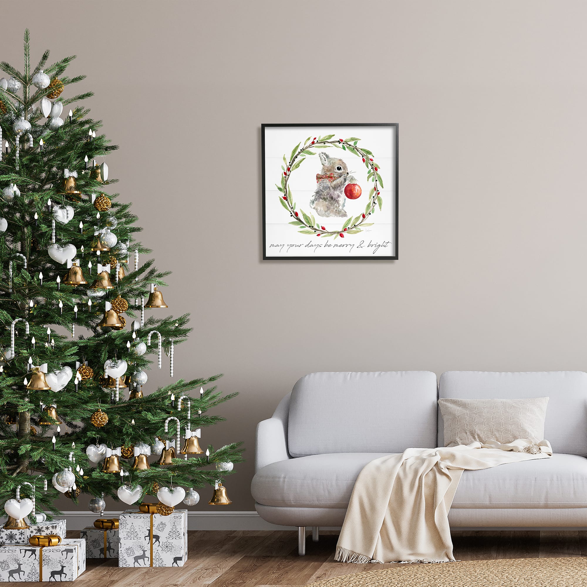 Stupell Industries Merry & Bright Bunny Wreath Framed Giclee Art