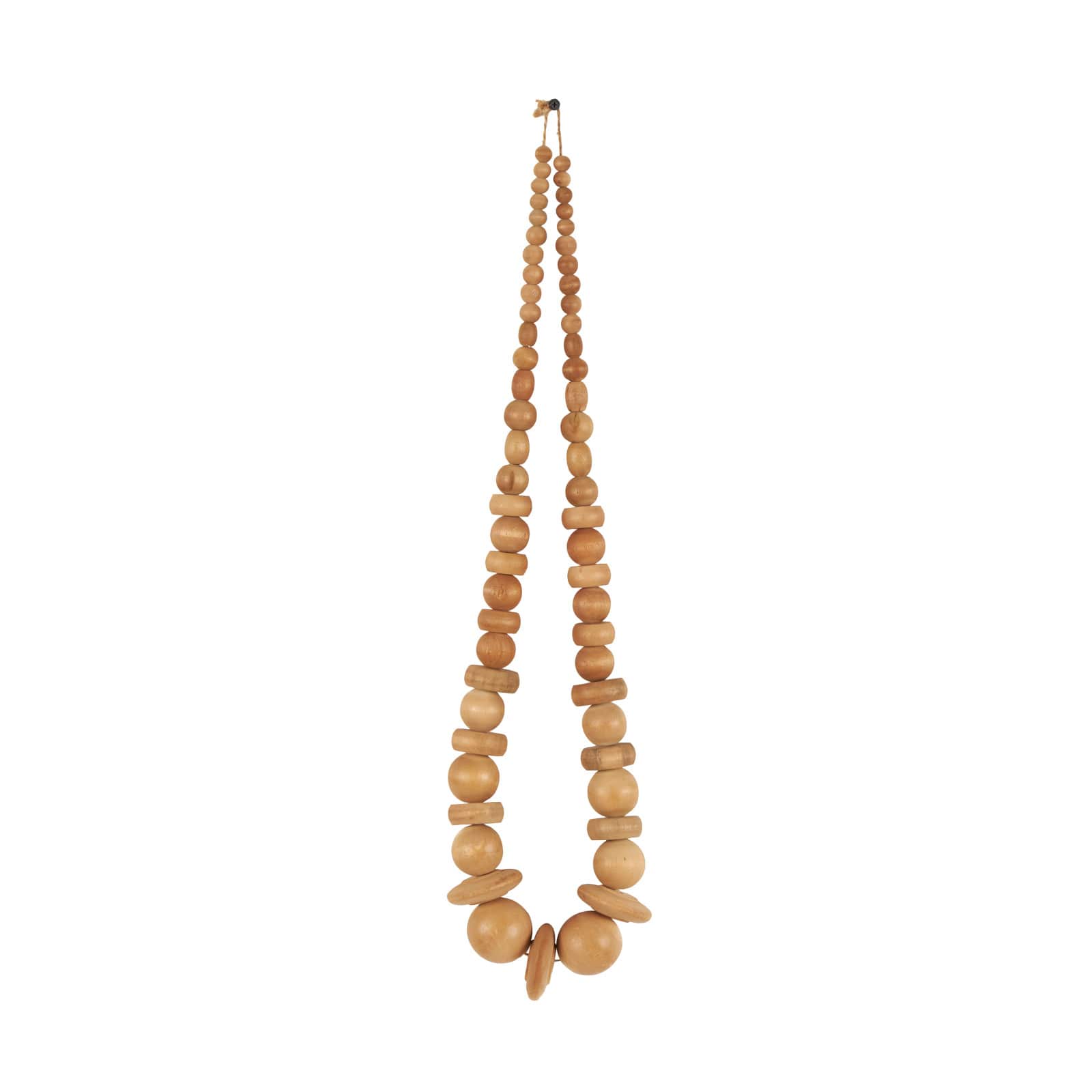 Light Brown Wood Necklace Handmade Geometric Beaded Garland Sculpture