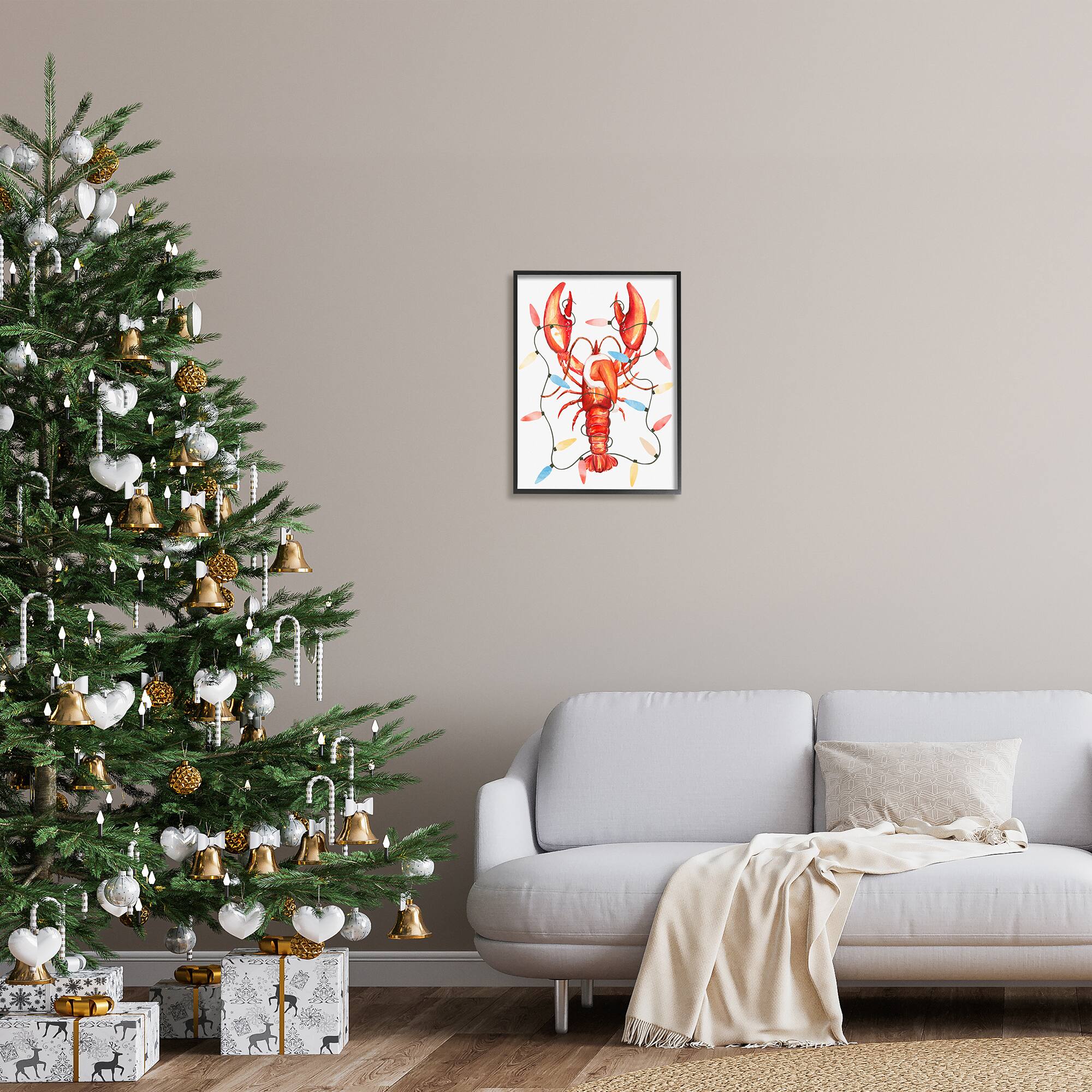 Stupell Industries Nautical Lobster Christmas Lights Framed Giclee Art