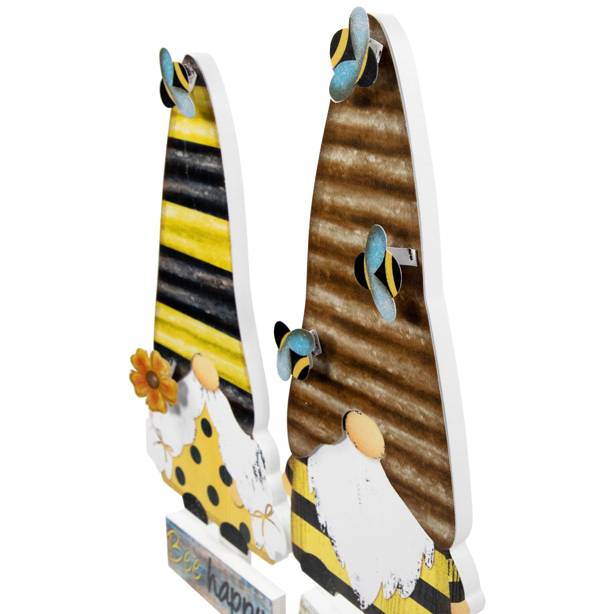 24" Bee Gnomes Wooden Garden Stake Set