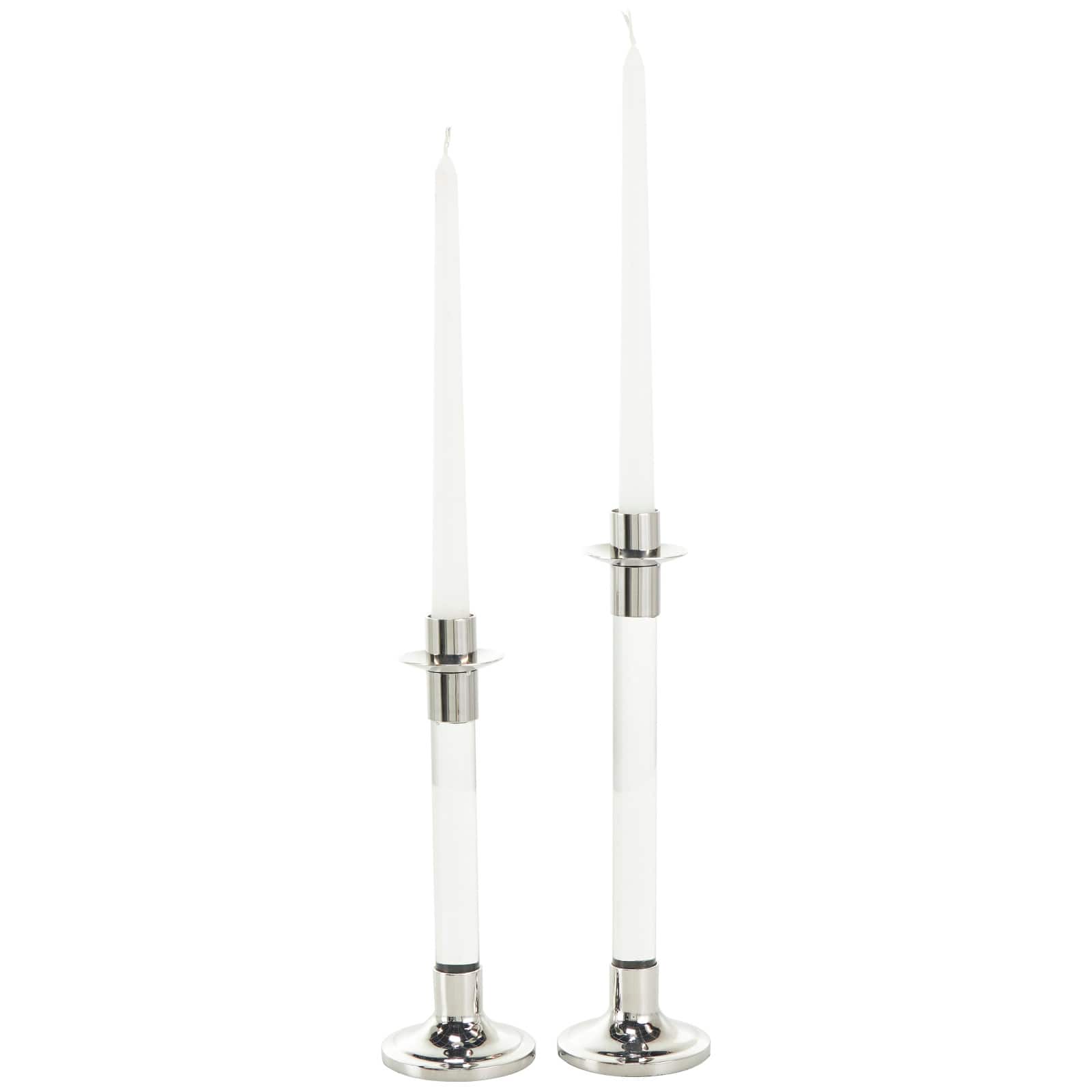 Silver Stainless Steel Candle Holder with Clear Glass Center Set