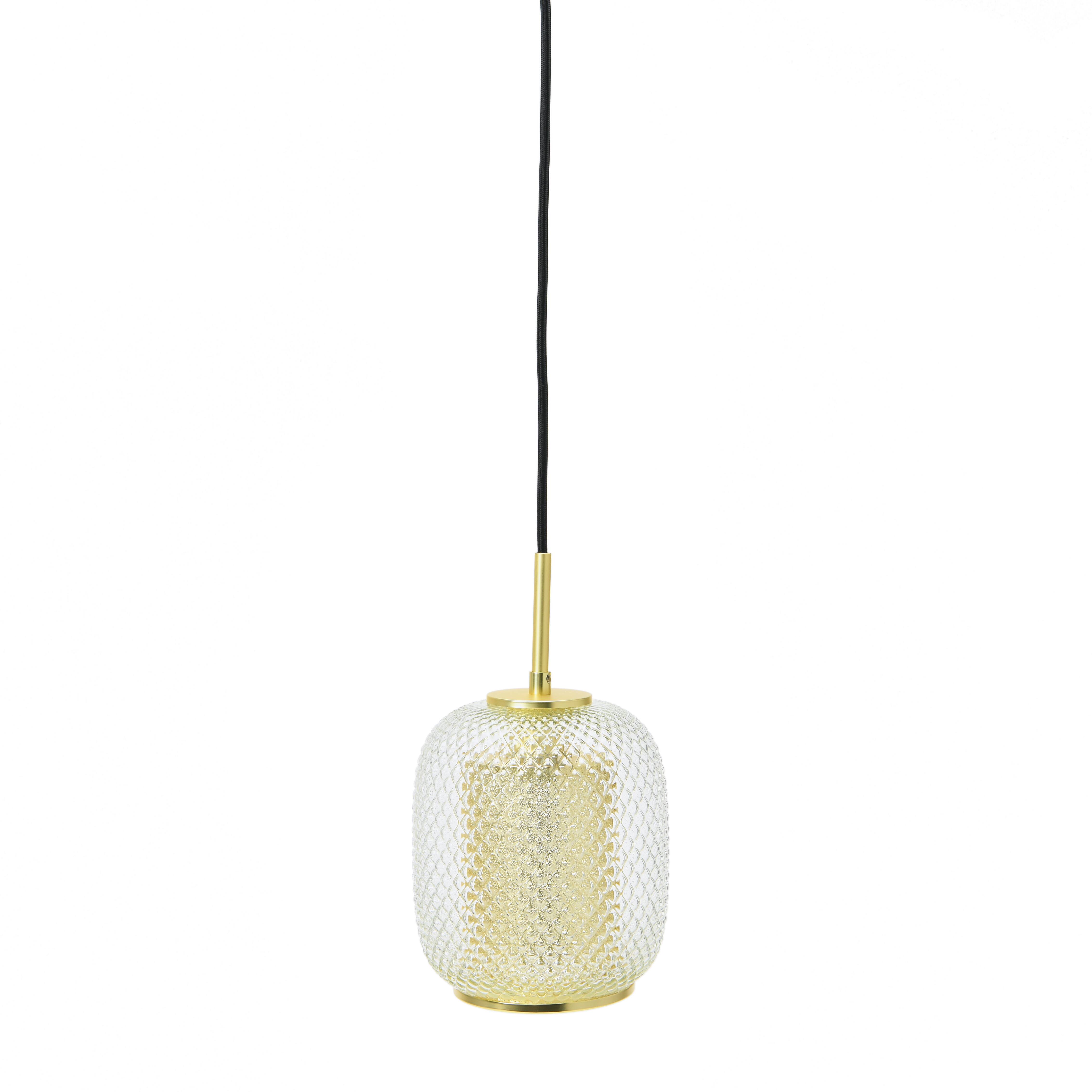 Hello Honey® Clear & Gold Embossed Glass Shade Pendant Lamp with Brass Accents
