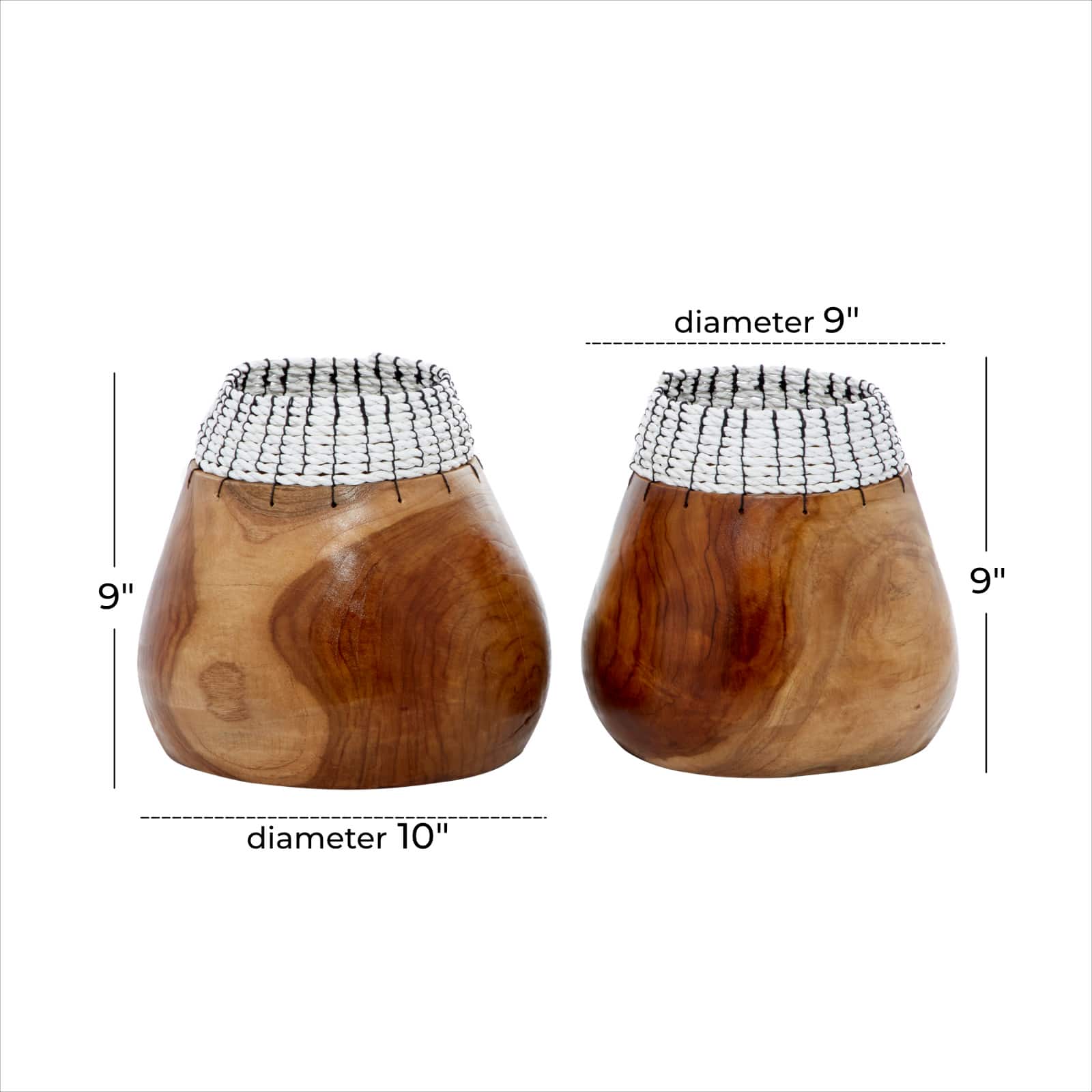 Set of 2" White Teak Wood Natural Decorative Bowls 9", 9"