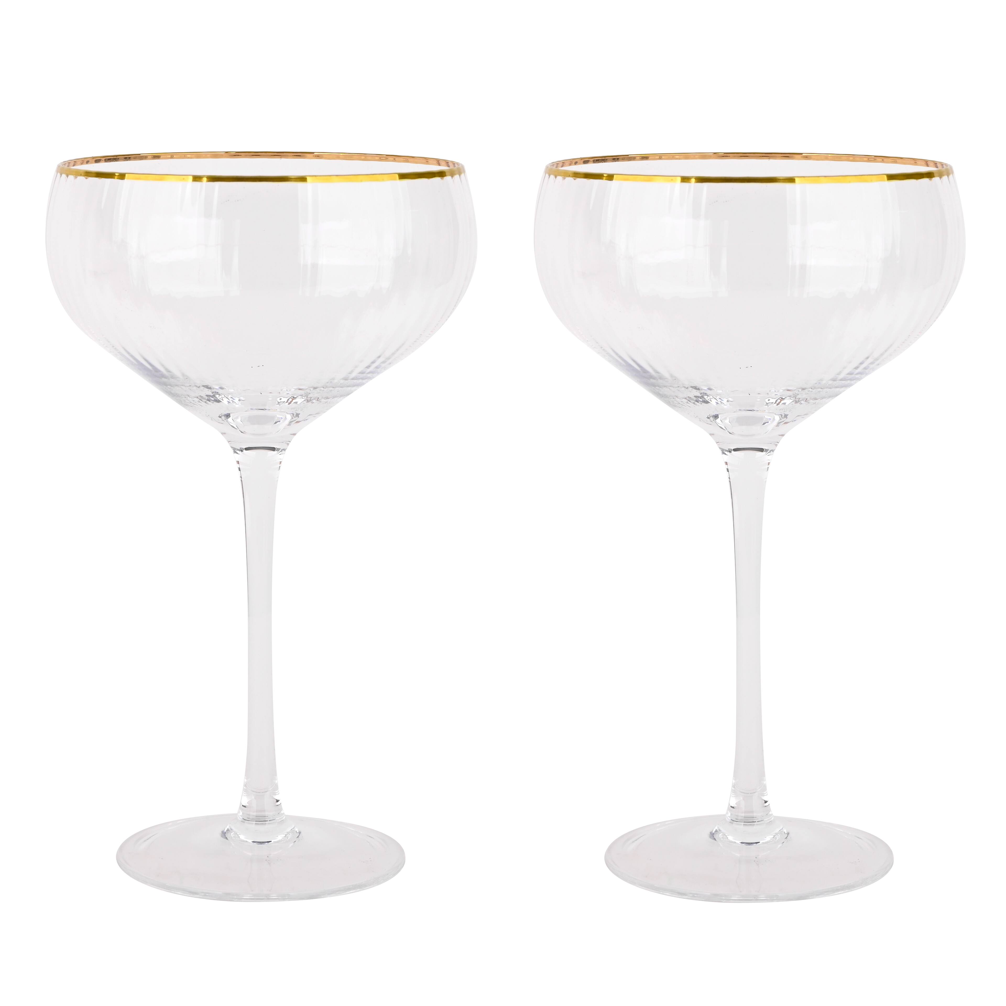 6 Packs: 2 ct. (12 total) 11oz. Clear Coupe Glasses with Gold Rim by Celebrate It™