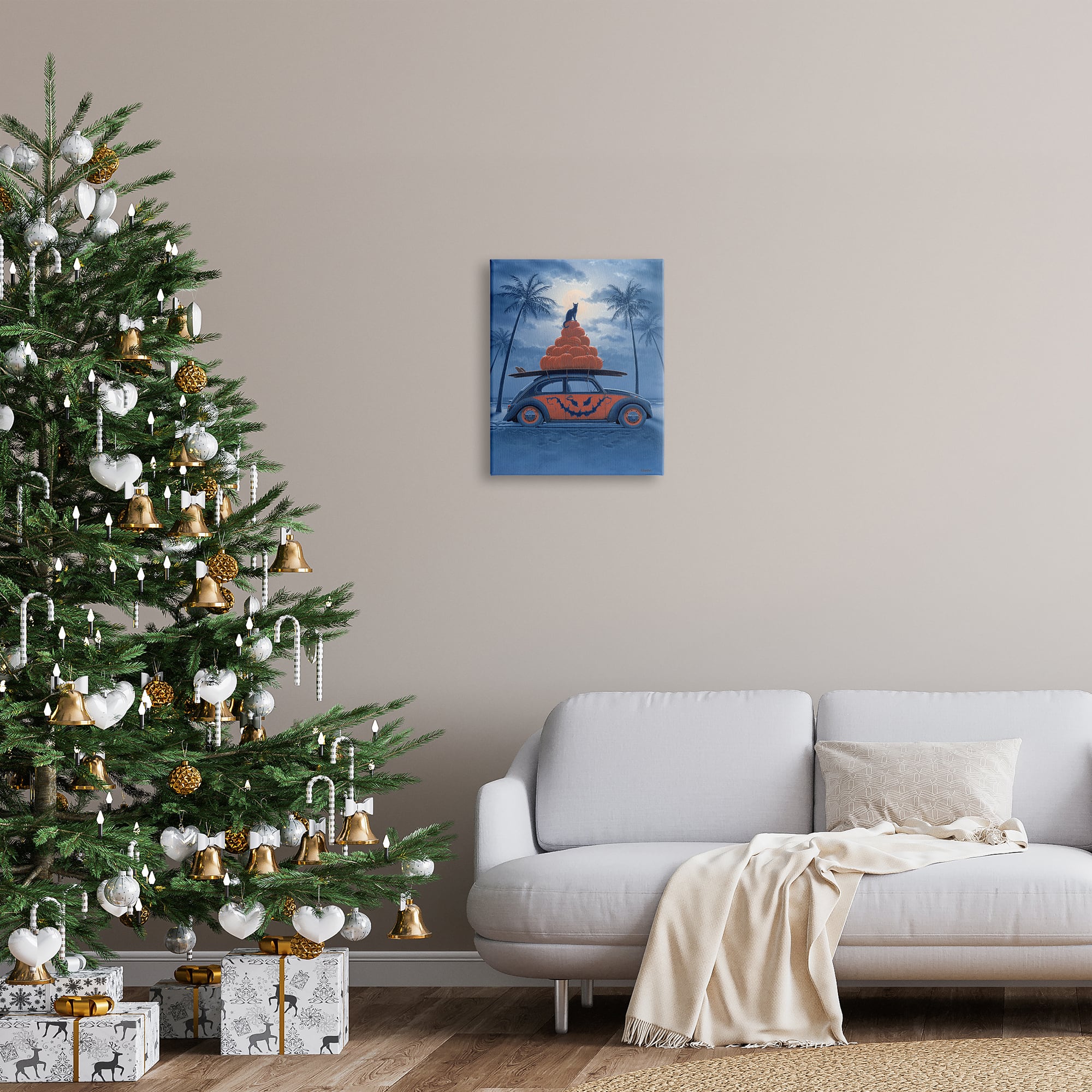 Stupell Industries Spooky Tropical Beach Pumpkin Car Canvas Wall Art