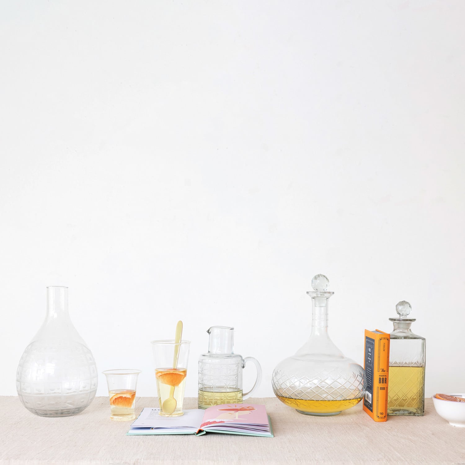 Hello Honey® 32oz. Clear Hand-Blown Etched Reclaimed Glass Pitcher with Tall Neck & Handle