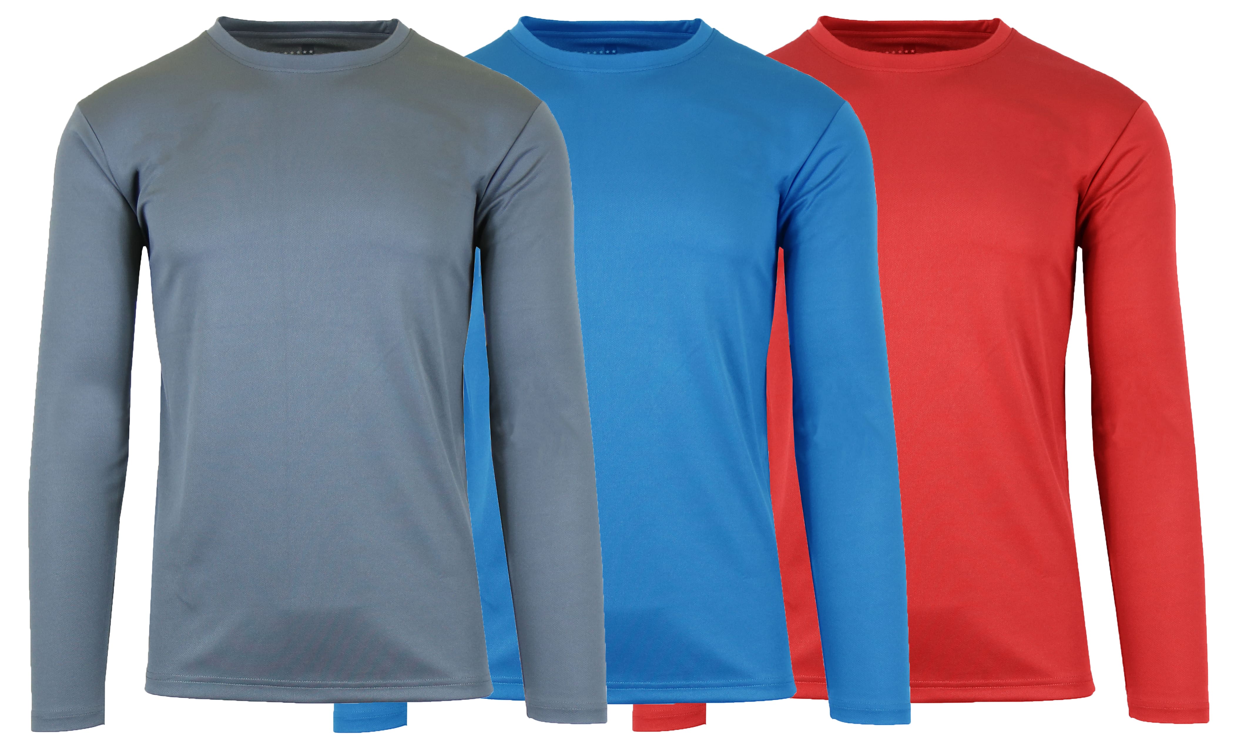 Galaxy by Harvic Long Sleeve Moisture-Wicking Performance Crew Neck Men's T-Shirt 3 Pack