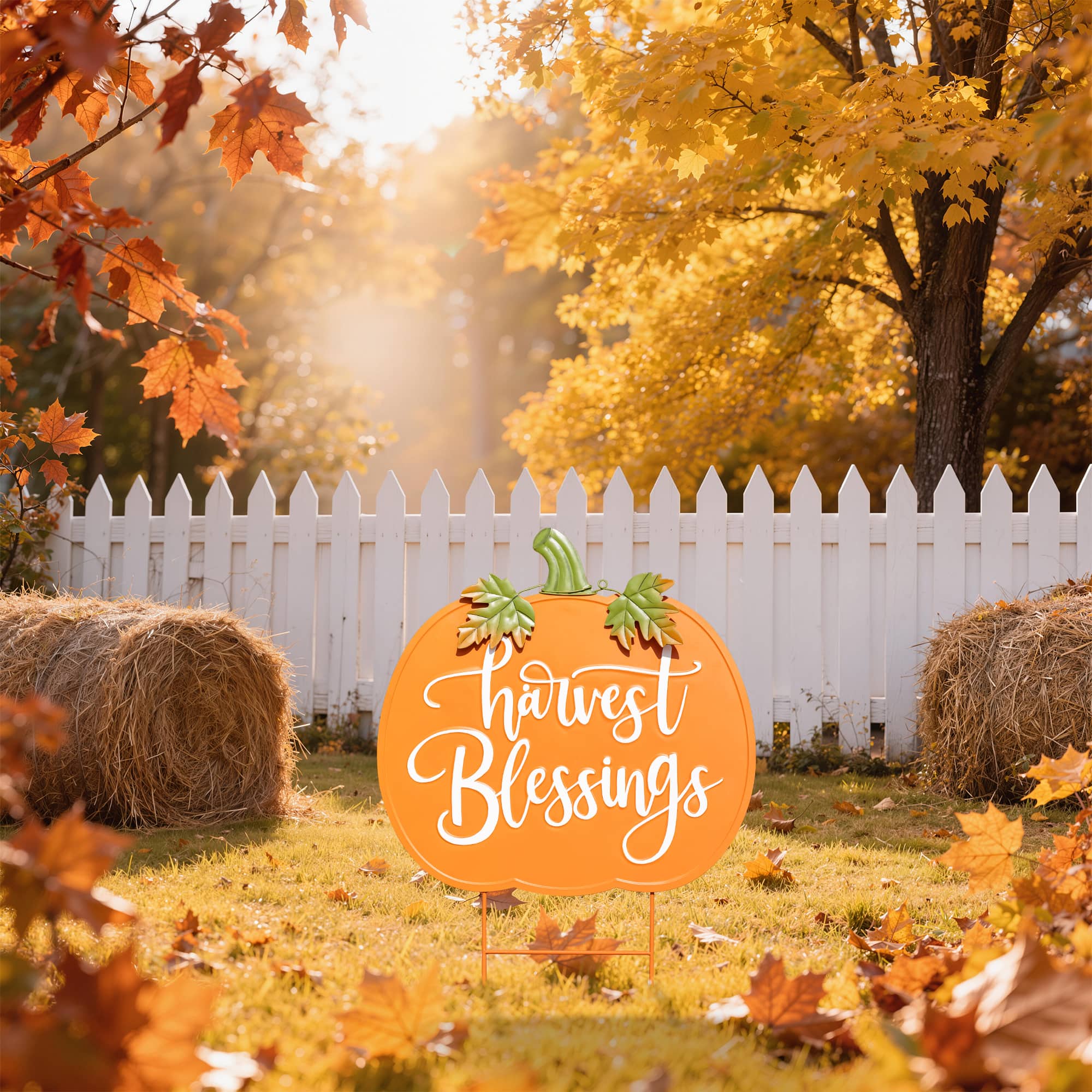 Glitzhome® 24" Fall Metal Pumpkin Yard Stake