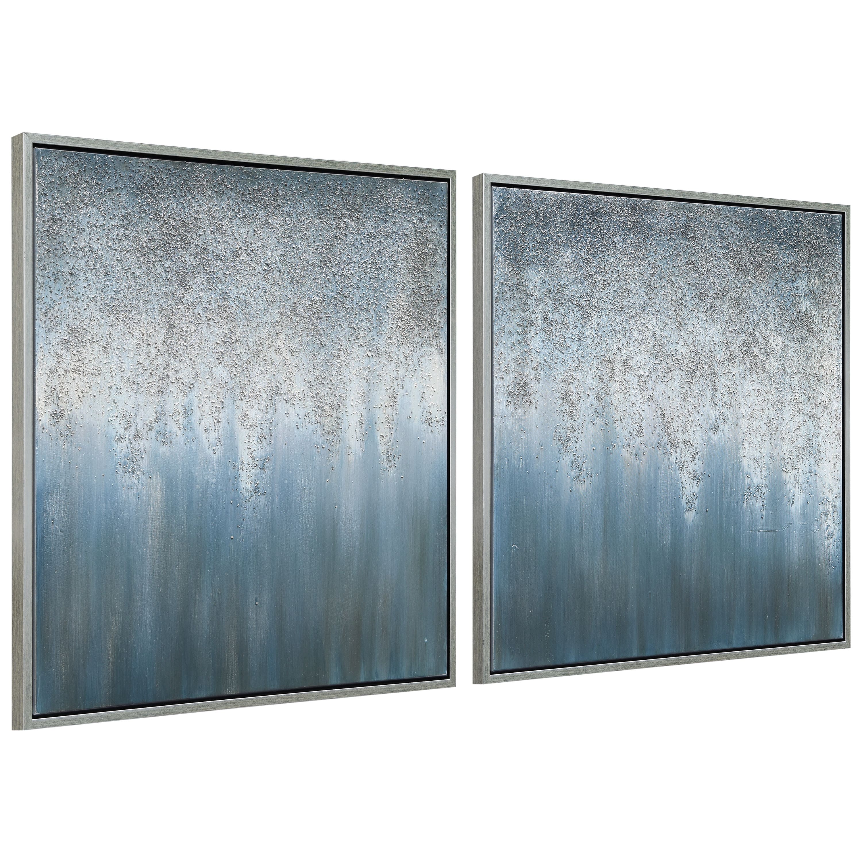 Empire Art Direct 36" x 36" Blue Rain Textured Metallic Glitter Hand Painted Canvas Wall Art Set