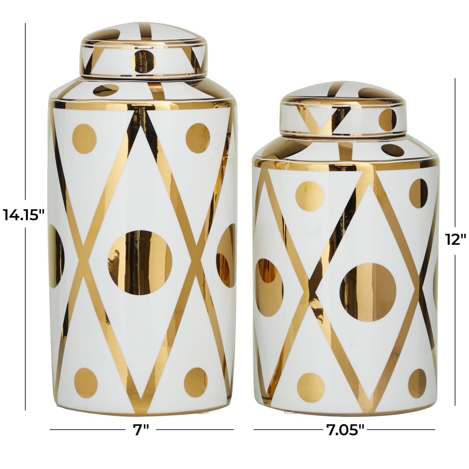 White & Gold Ceramic Geometric Decorative Jars Set