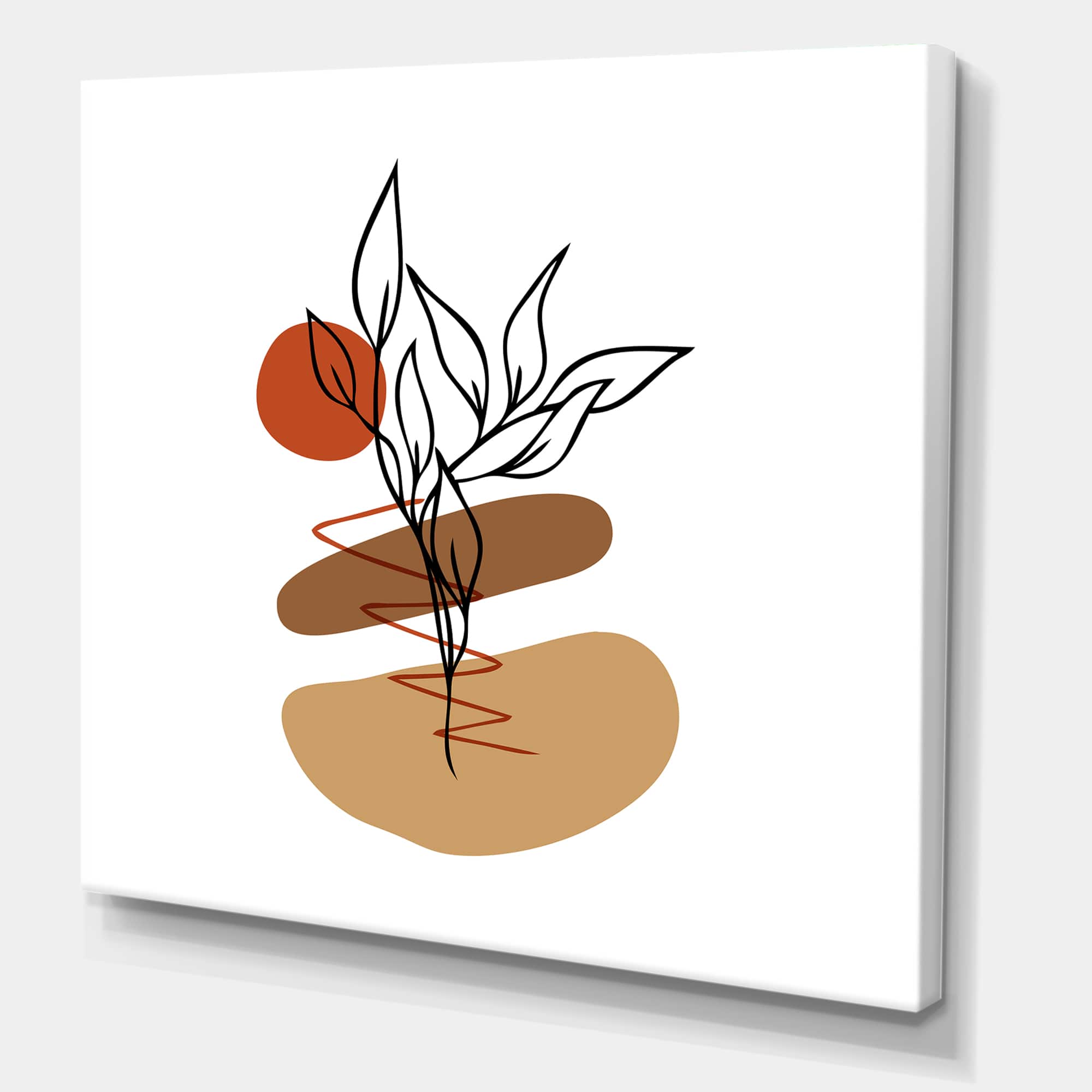 Designart - Elementary Shapes With Abstract Flowers Plants II - Modern Canvas Wall Art Print