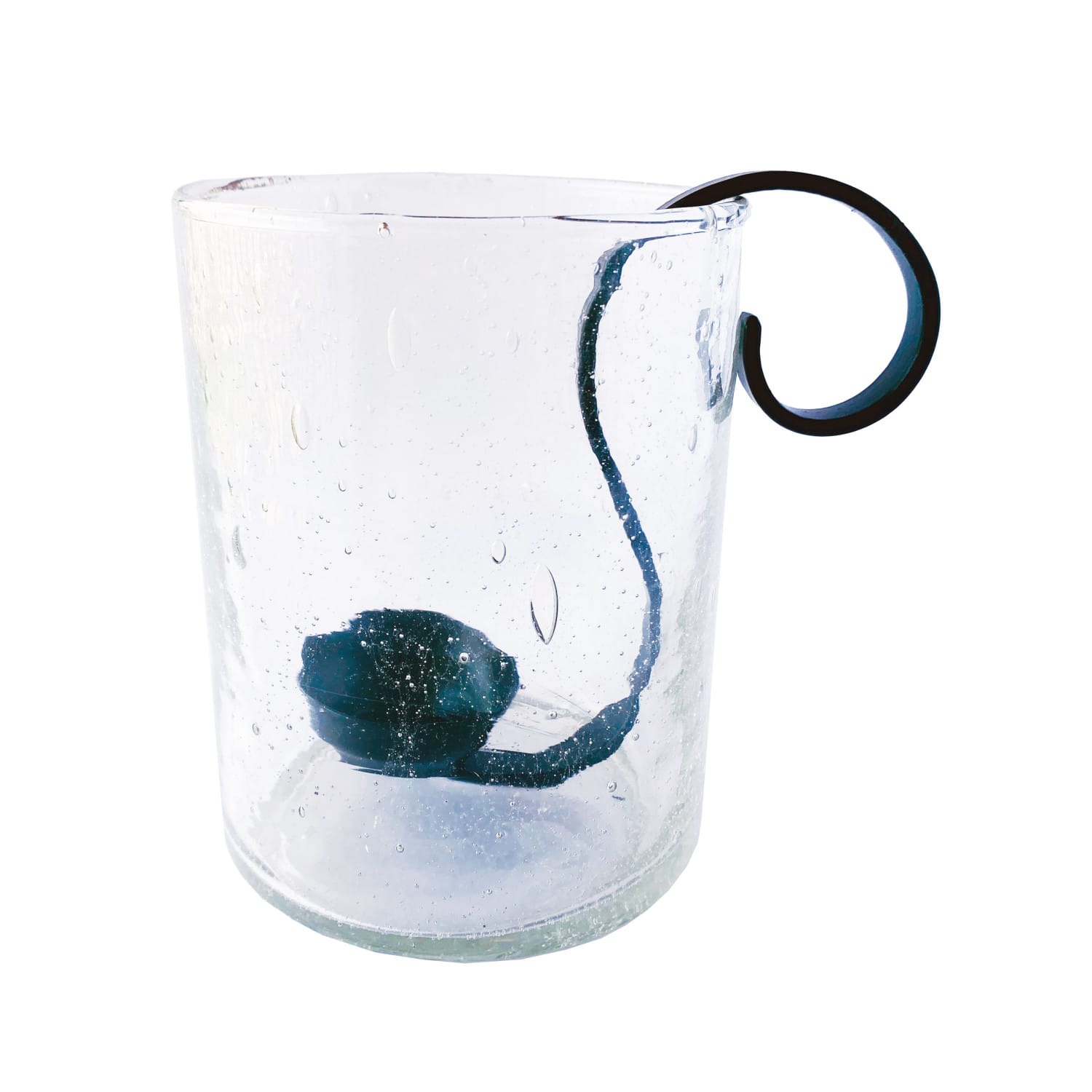 Hello Honey® Clear Reclaimed Hurricane Bubble Glass with Metal Candle Holder
