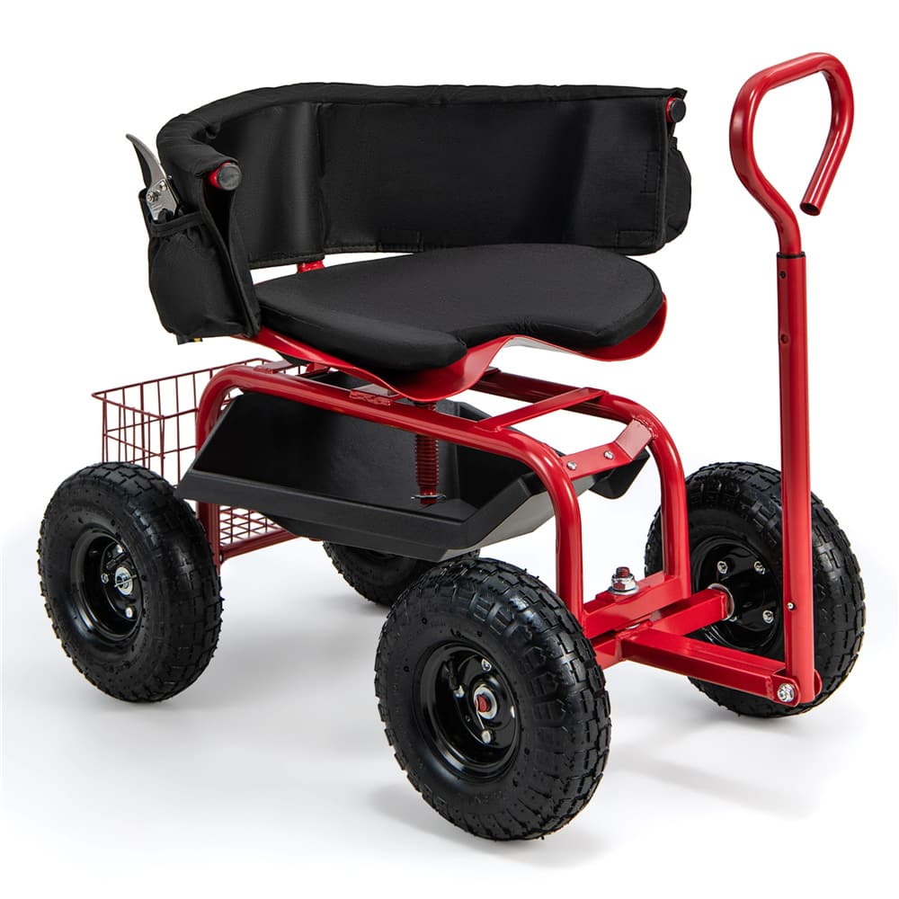 Costway Height-Adjustable Rolling Garden Cart Scooter with Swivel Seat