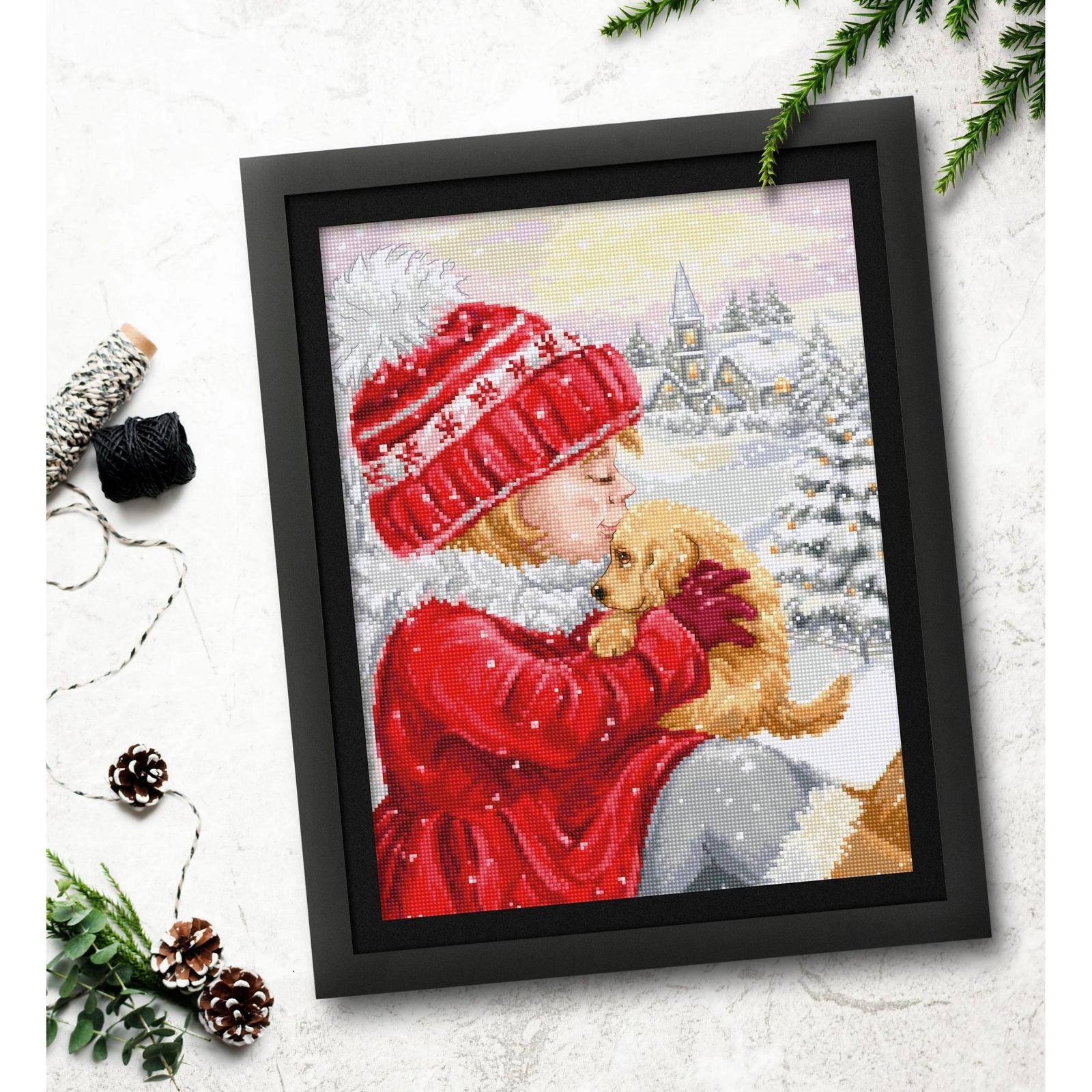 Luca-S Girl Kissing Puppy Counted Cross Stitch Kit