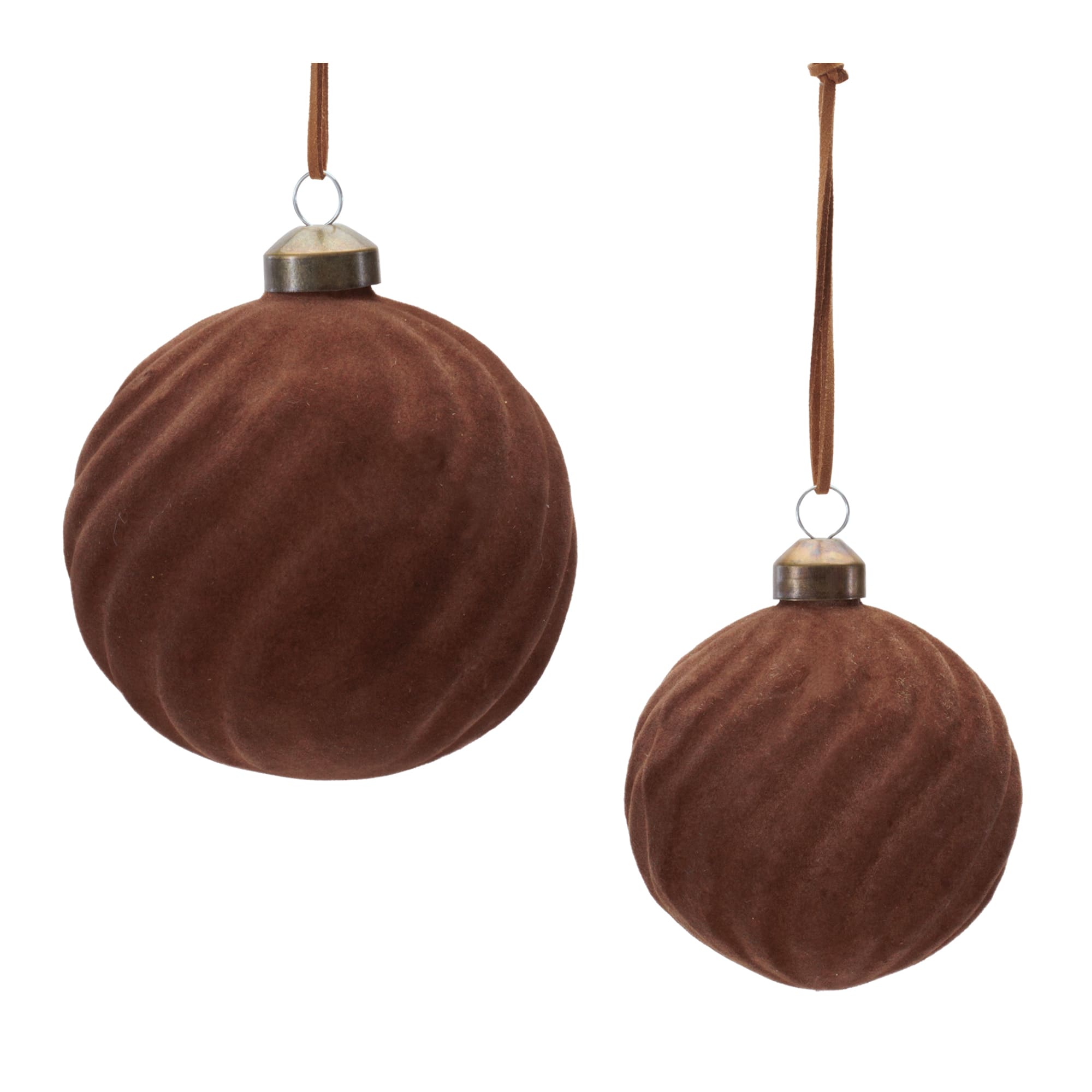 Melrose Brown Flocked Ribbed Glass Ball Ornament Set