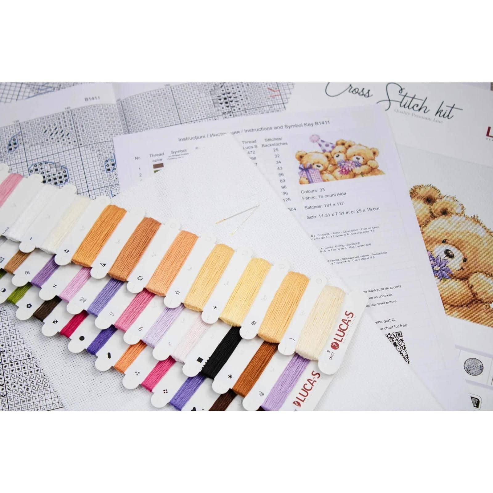 Luca-S Three Party Bears Counted Cross Stitch Kit