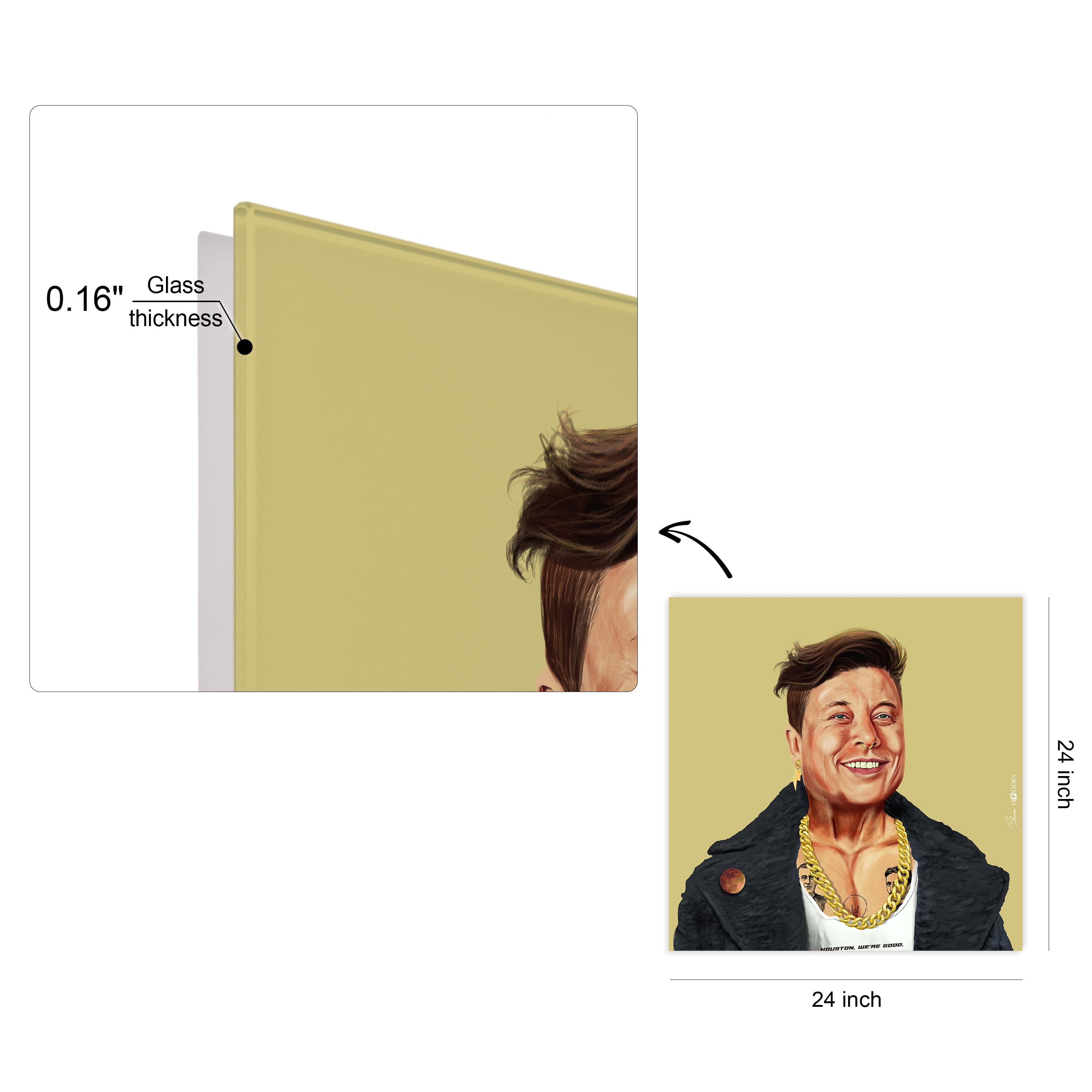 Empire Art Direct Hipstory™ 24" x 24" Hip Elon Frameless Free Floating Printed Tempered Glass Wall Art