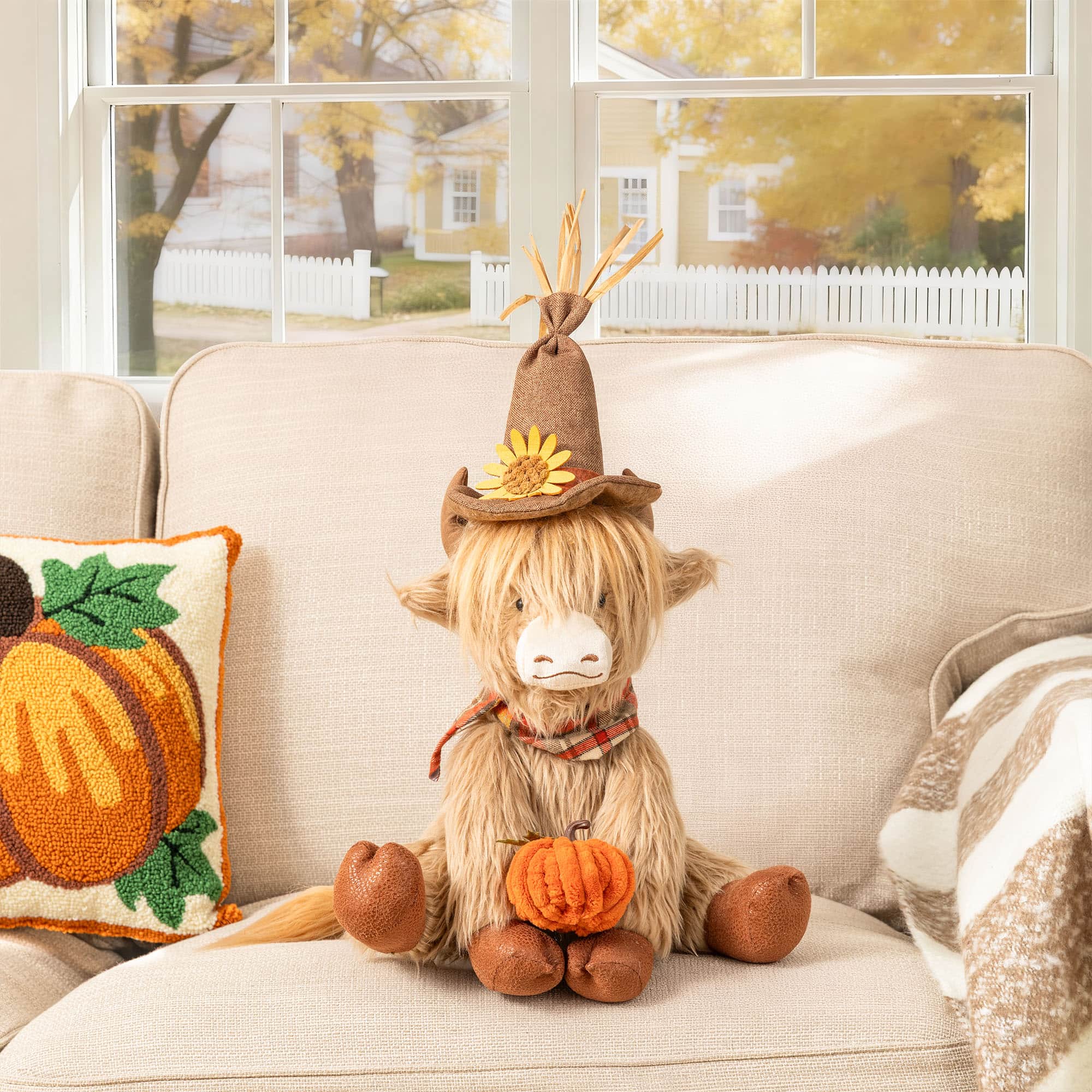 Glitzhome® 17.75" Fall Fabric Highland Cow Shelf Sitter