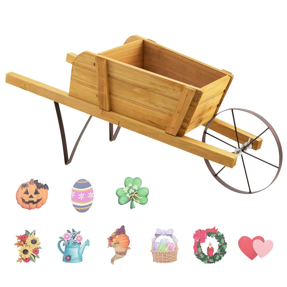 Costway Decorative Rustic Wood Wheelbarrow Planter Cart
