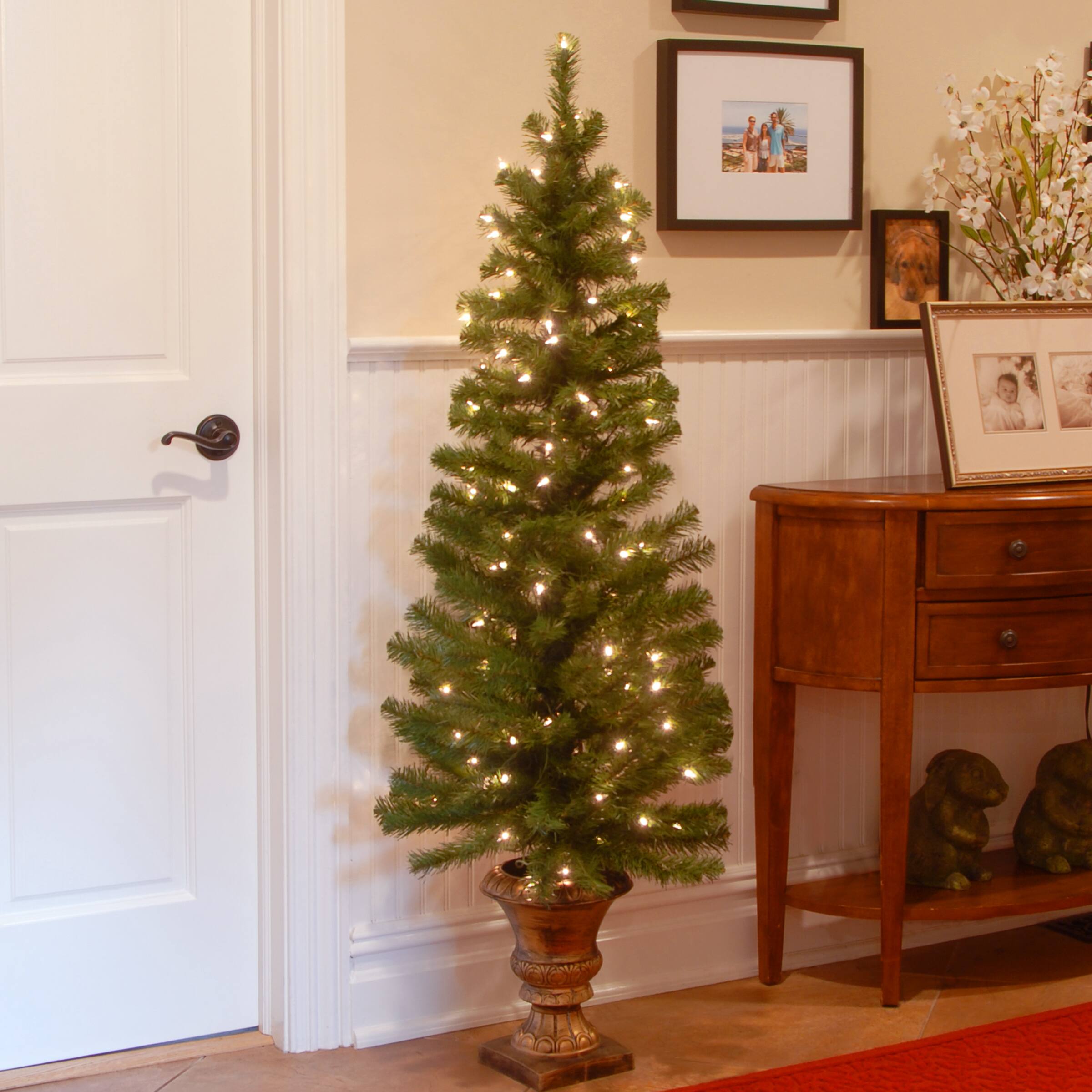 5 ft. Pre-Lit Montclair Spruce Entryway Potted Artificial Christmas Tree, Clear Lights
