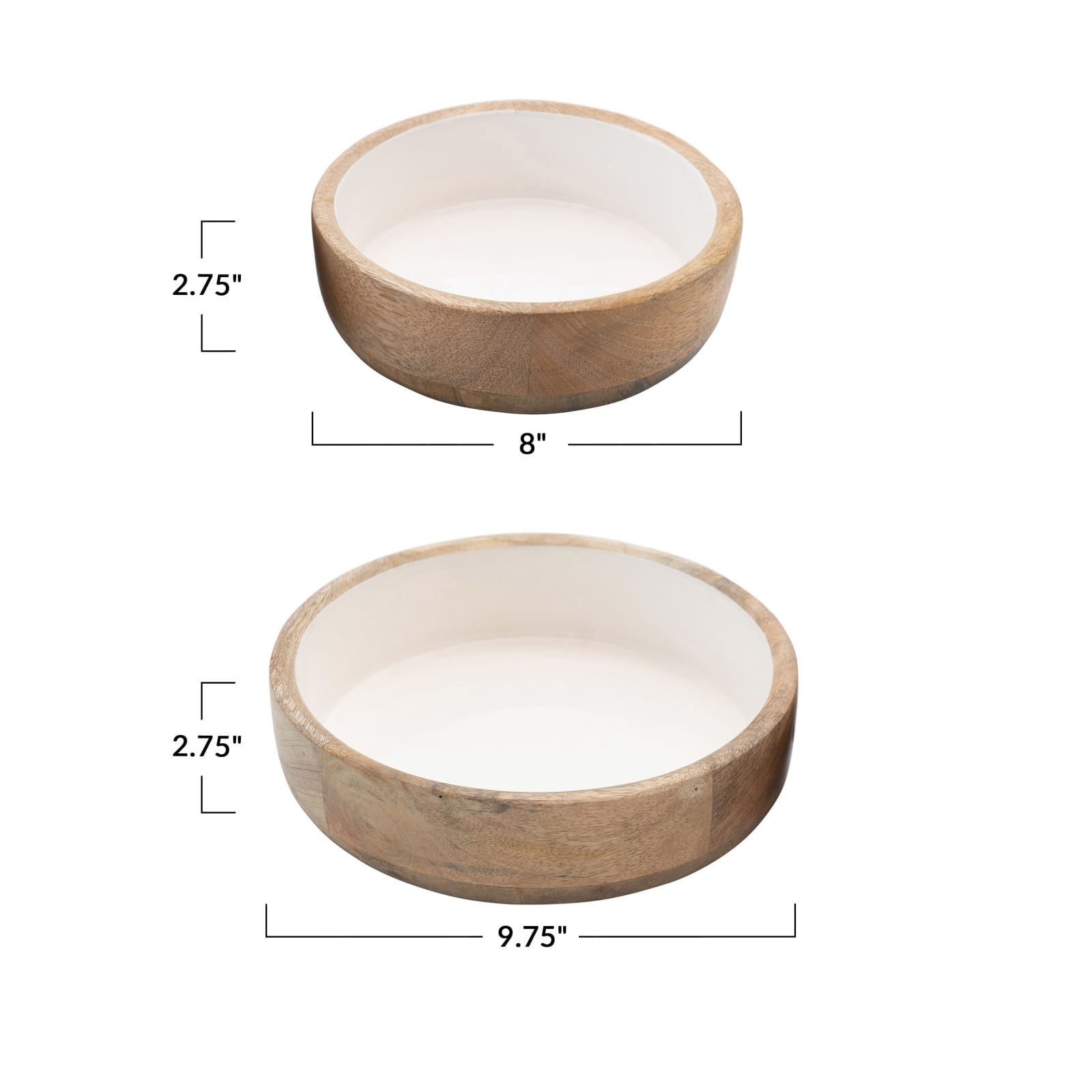 Hello Honey® Mango Wood Bowl with White Enameled Interior Set