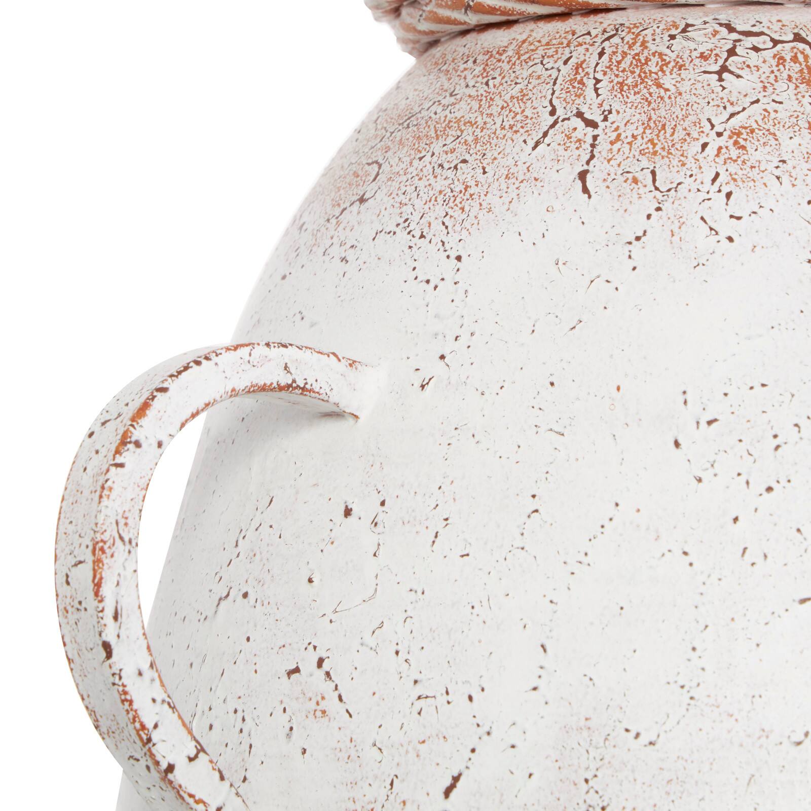 2ft. White Metal Antique Style Vase with Terra Cotta Accents & Handles