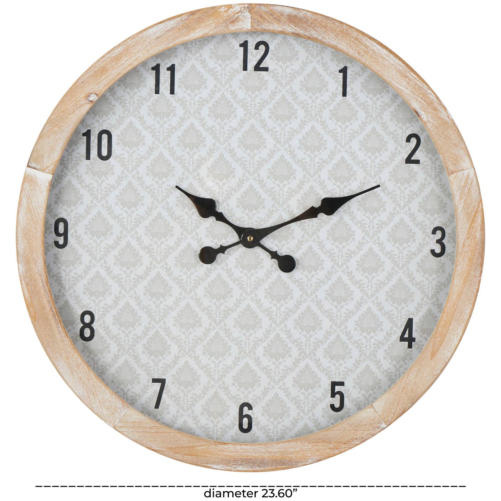 23.5" Floral Wall Clock with Light Brown Wood Frame