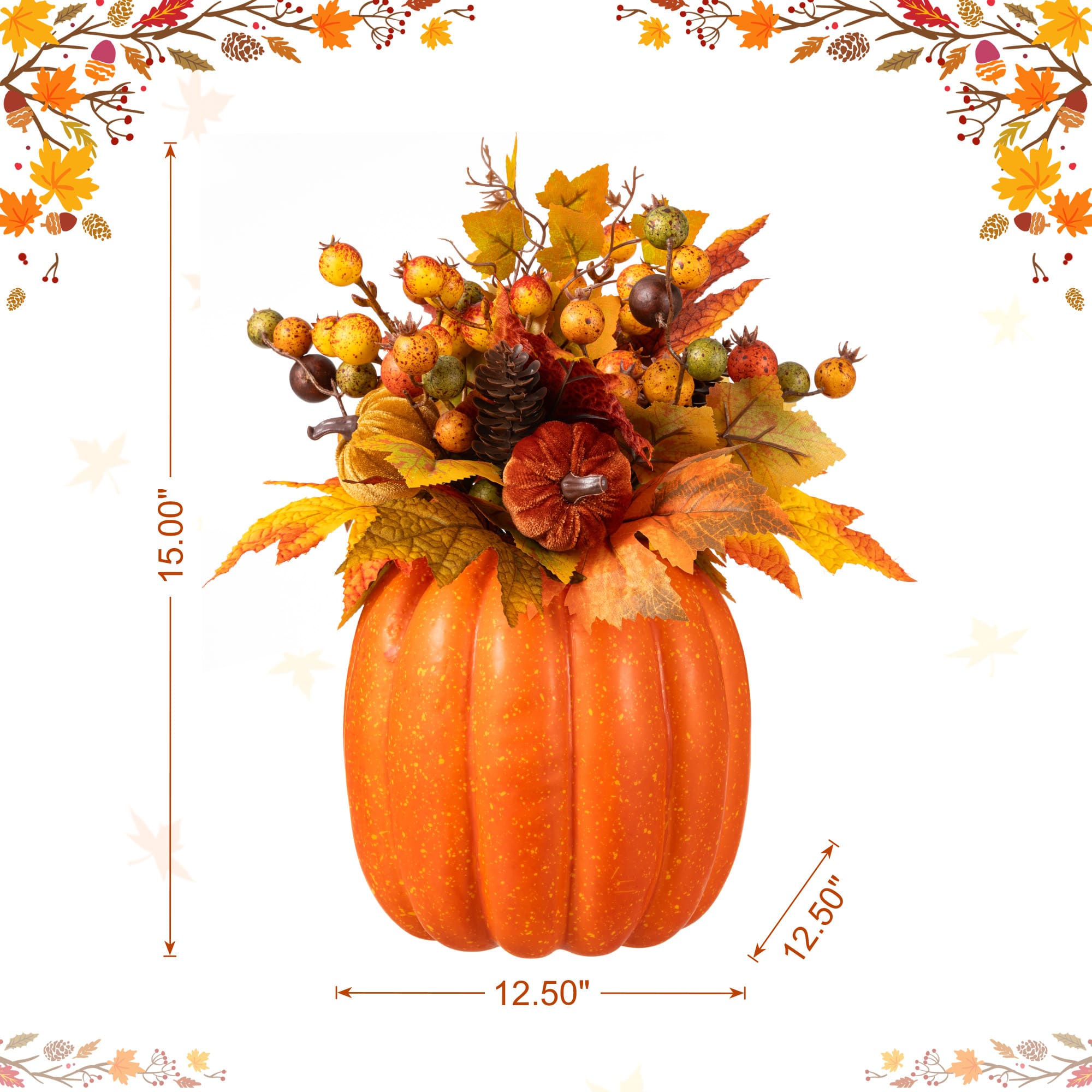 Glitzhome® 15" Fall Velvet Pumpkin, Pinecone & Berry Centerpiece