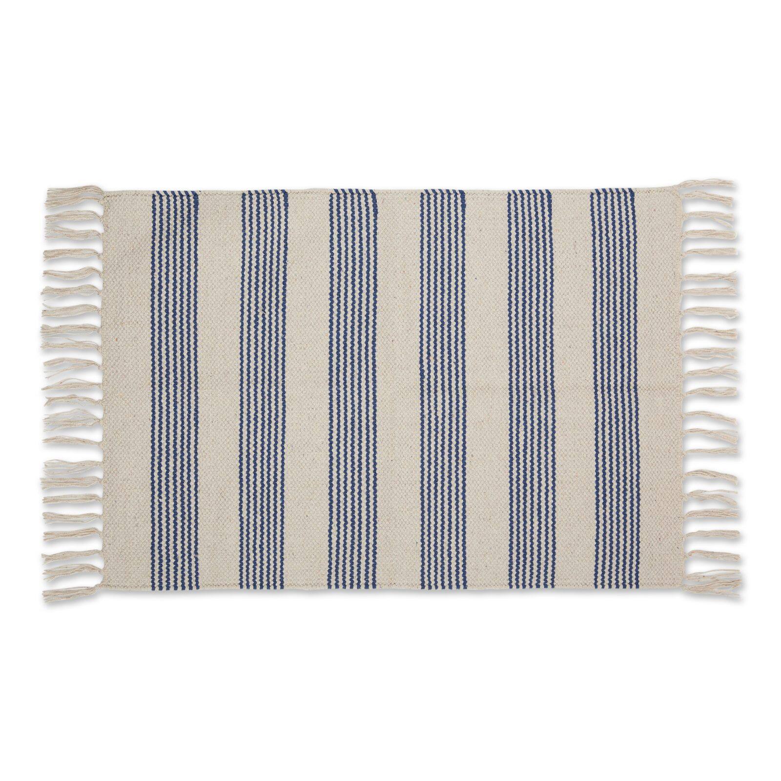 DII® French Blue Ticking Stripe Hand-Loomed Rug, 2ft. x 3ft.
