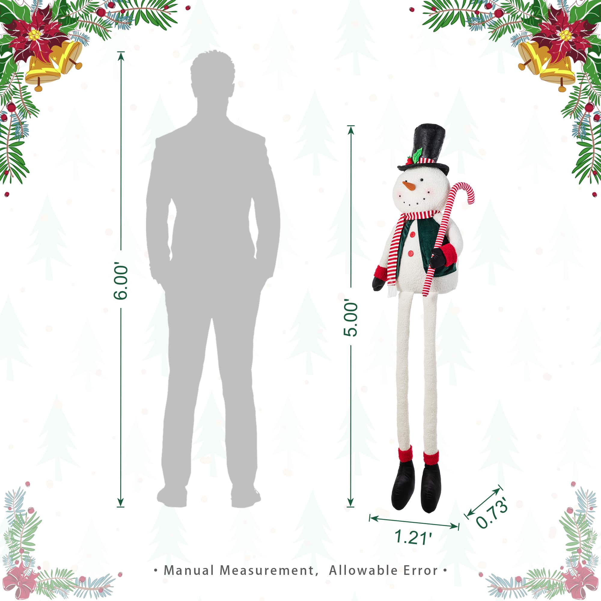 Glitzhome® 60"H Christmas Oversized Fabric Snowman With Dangle Legs