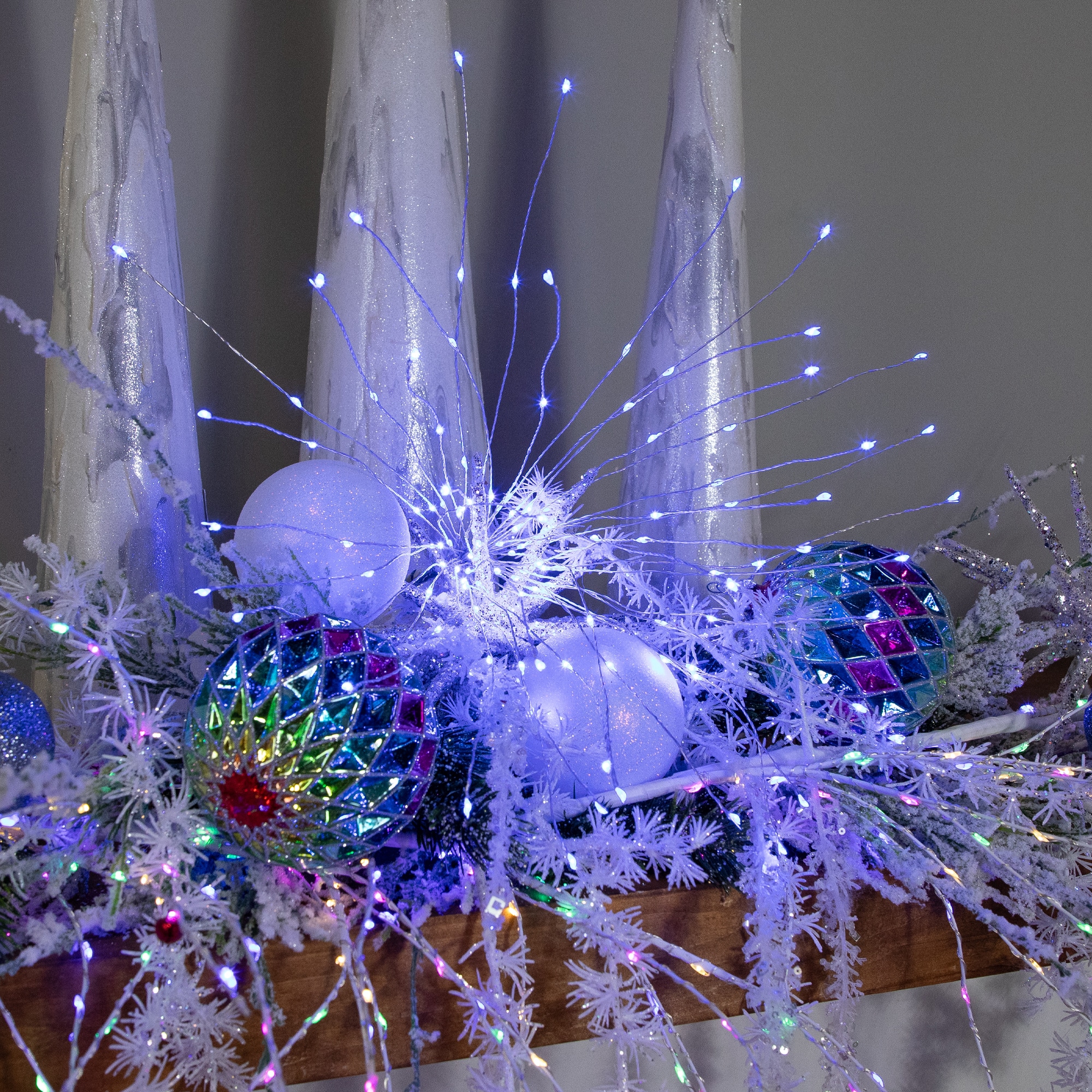 20" LED Lighted Firework Silver Branch Christmas Decoration