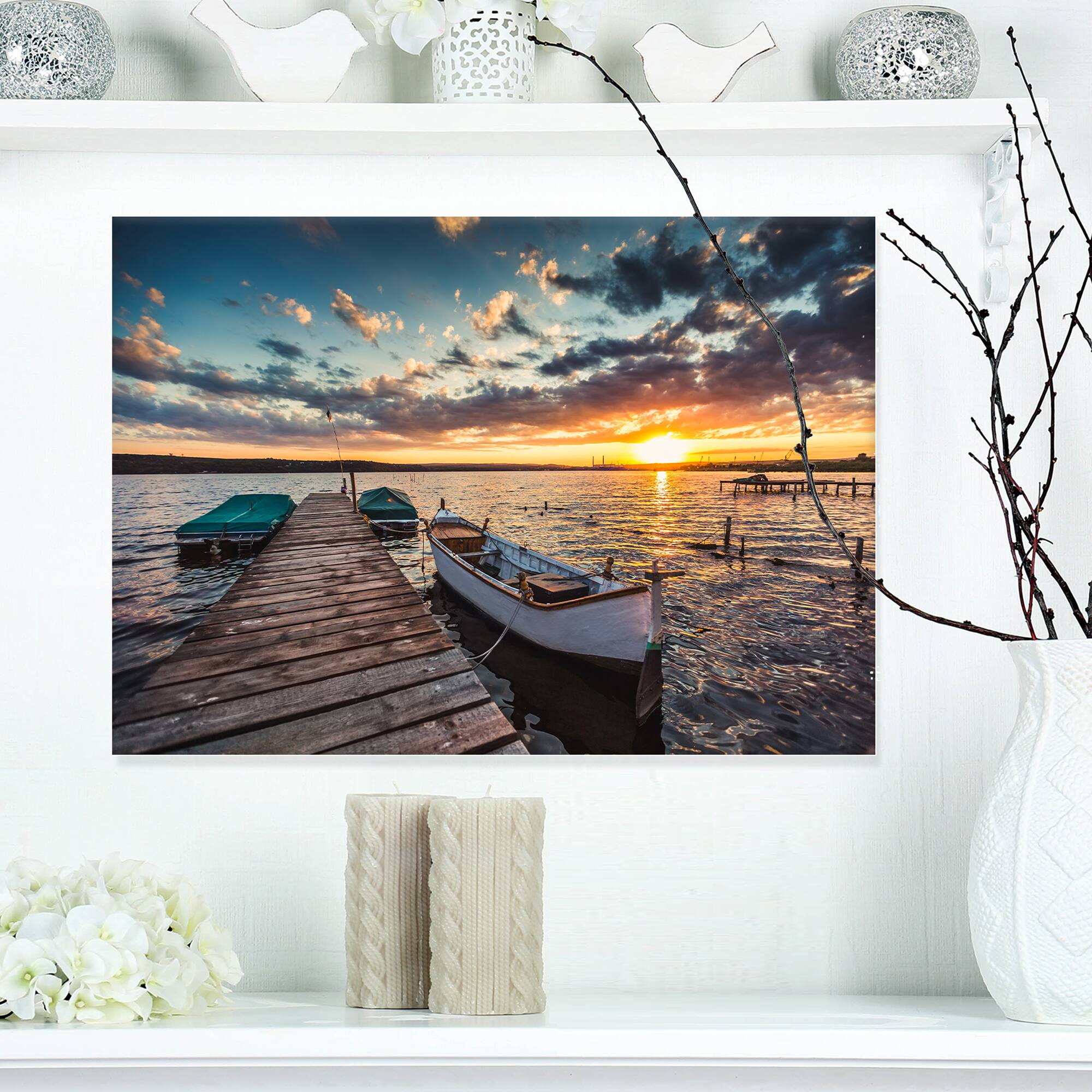 Designart - Boats and Jetty under Dramatic Sky