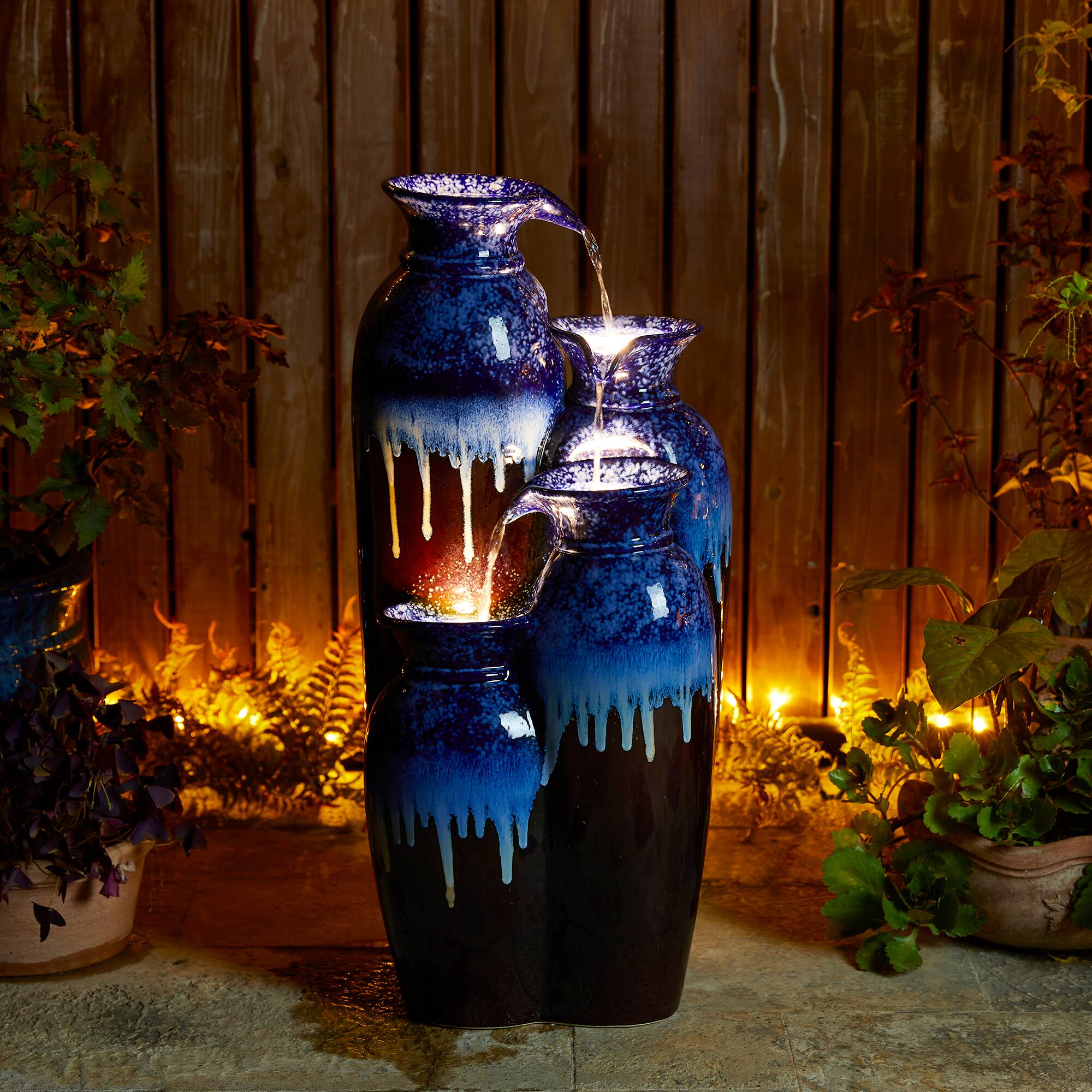 Glitzhome® 30.75" 4-Tier LED Reactive Glaze Ceramic Vase Outdoor Floor Fountain