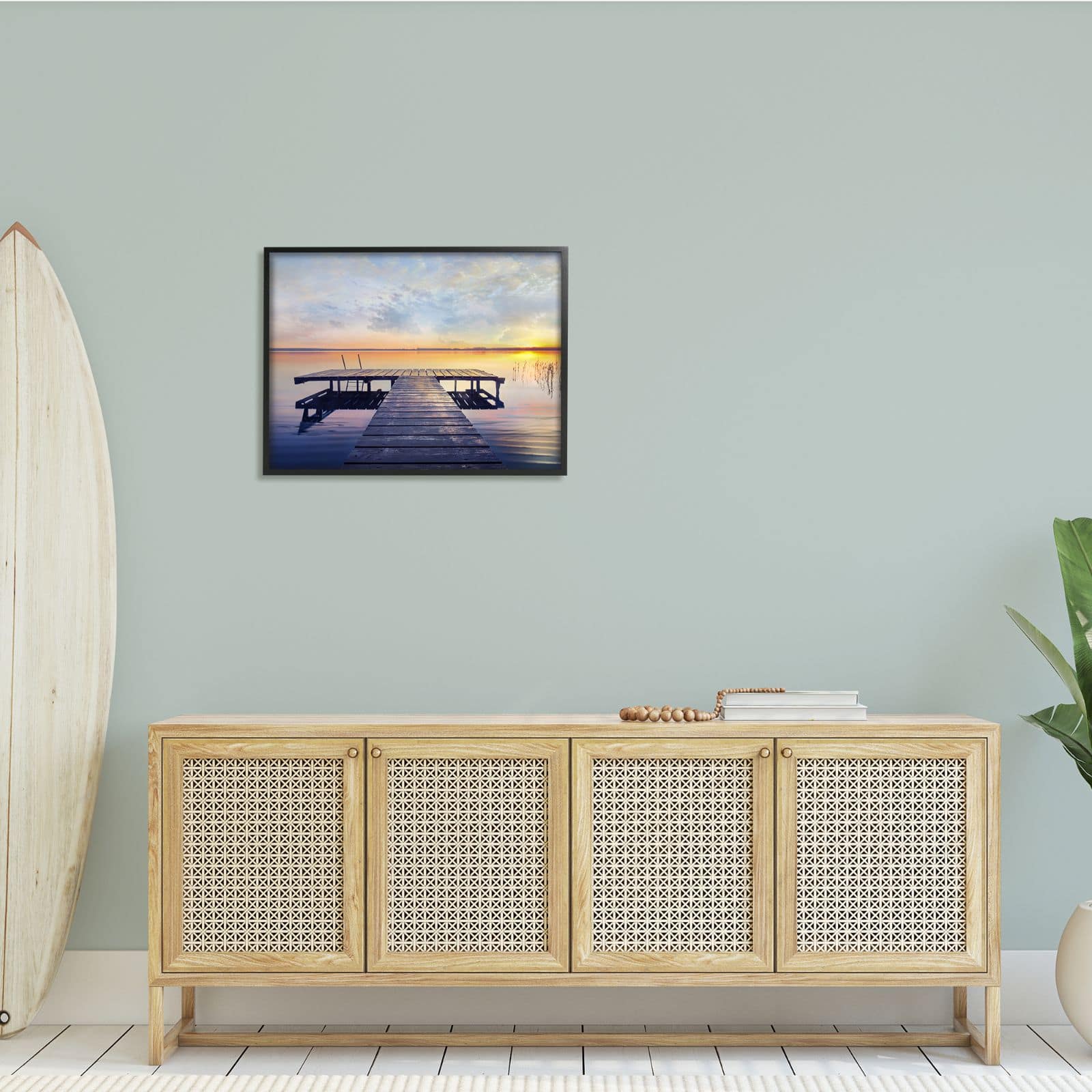 Stupell Industries Tranquil Lake Dock Sunset Nautical Summer Sanctuary Framed Wall Art