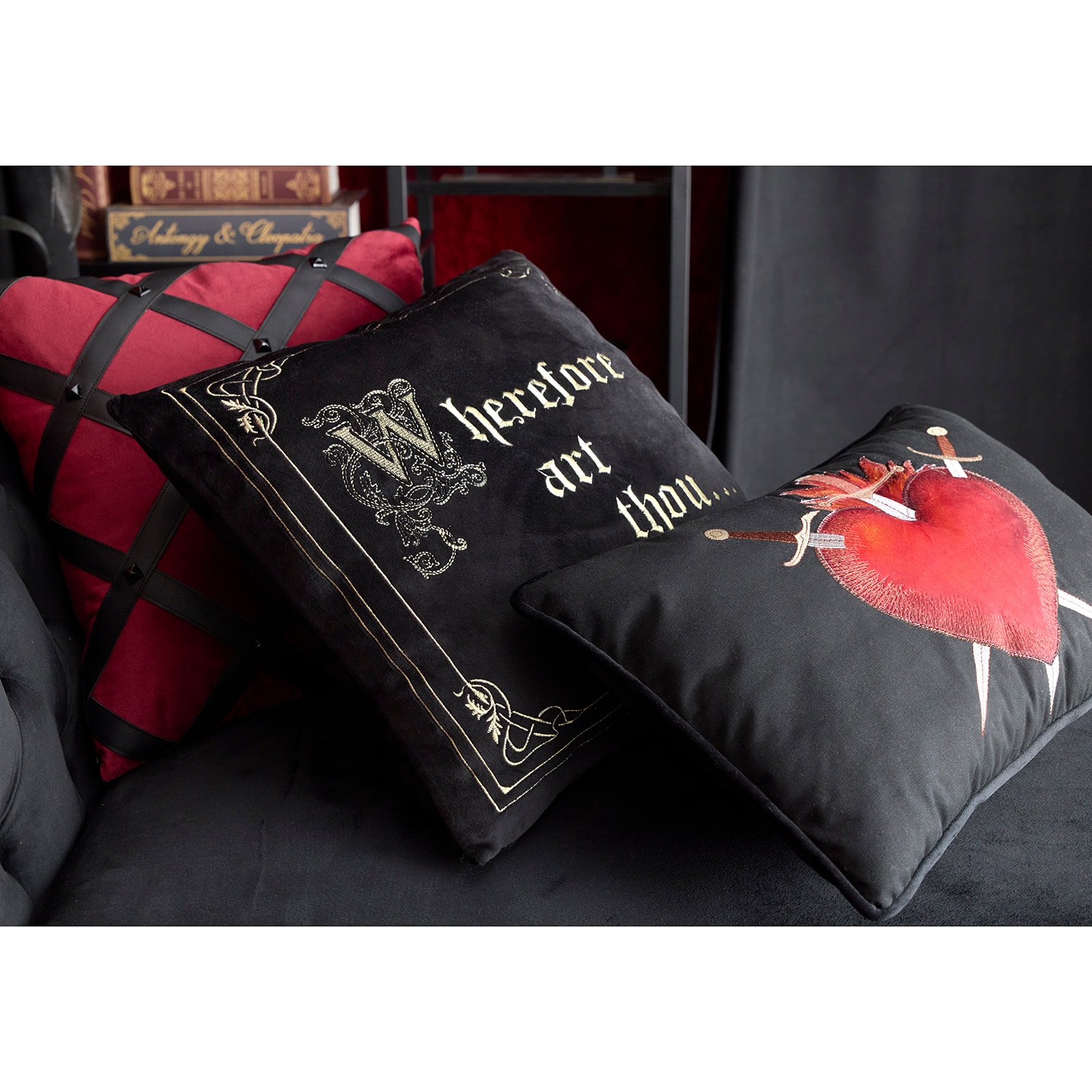 16" Red & Black Studded Diamond Strap Throw Pillow by Ashland®
