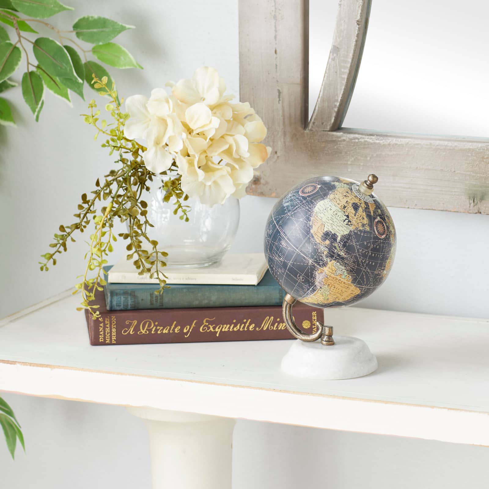 Modern Black Globe with Iron & Marble Base