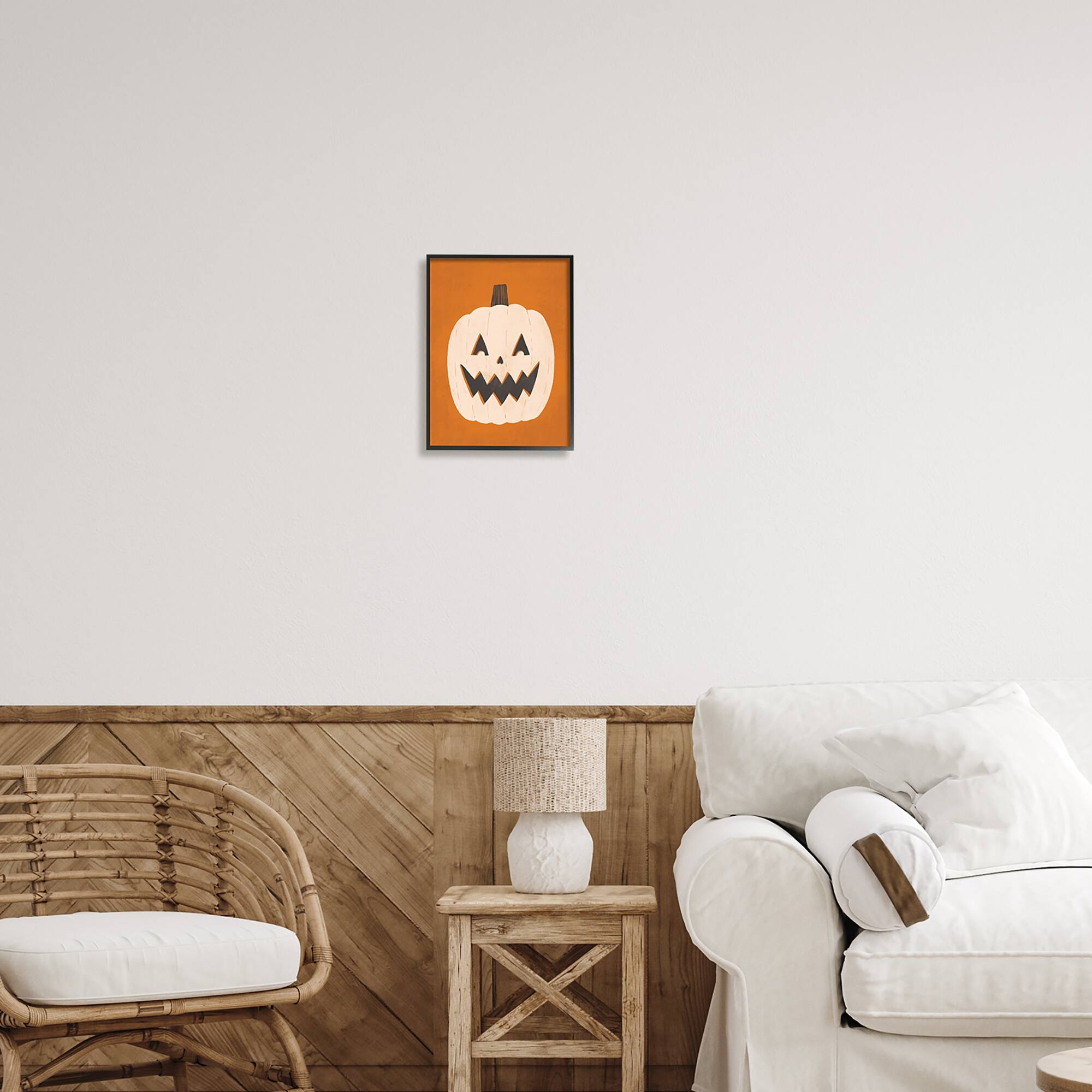 Stupell Industries Happy Jack-o-Lantern Halloween Pumpkin Framed Giclee Art