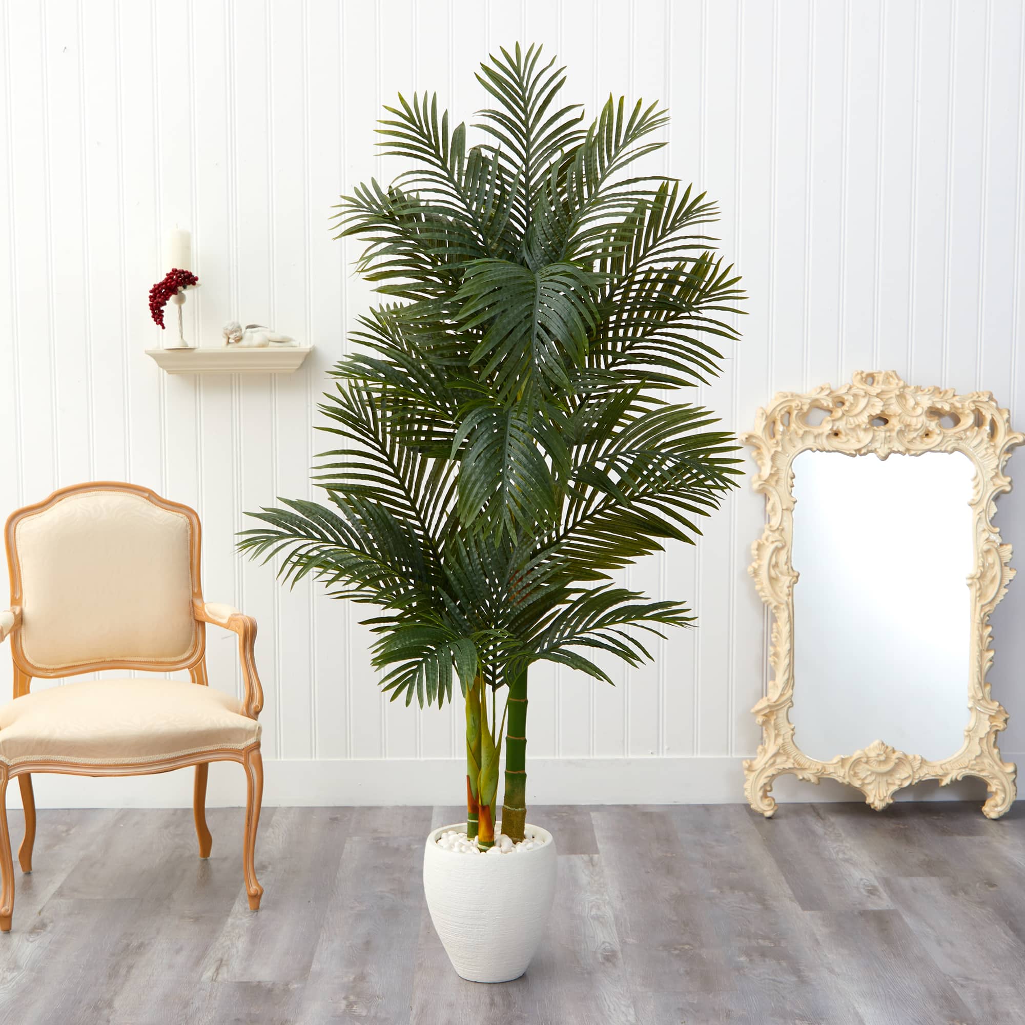 6ft. Golden Cane Artificial Palm Tree in White Planter