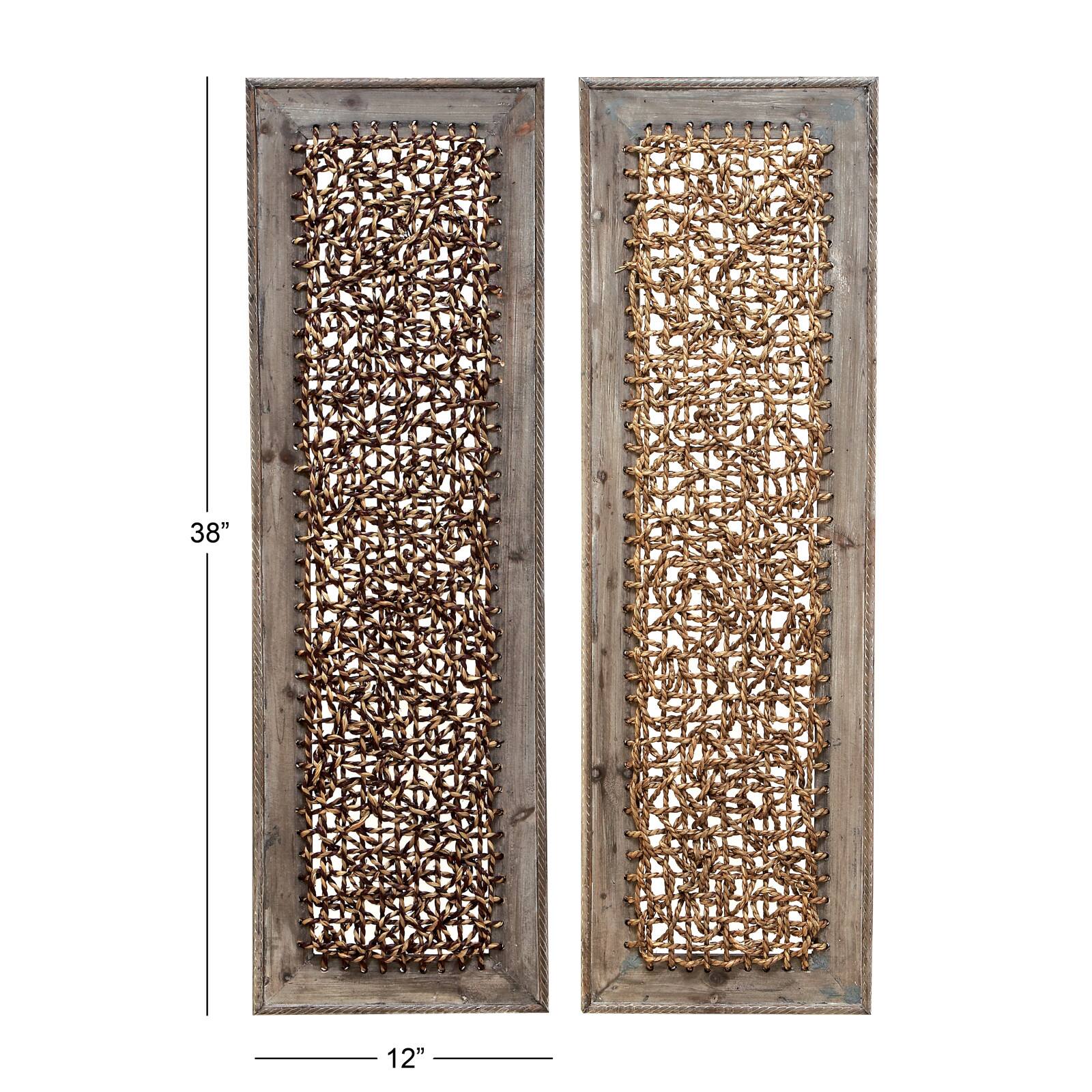 Brown Seagrass & Wood Abstract Wall Décor Set