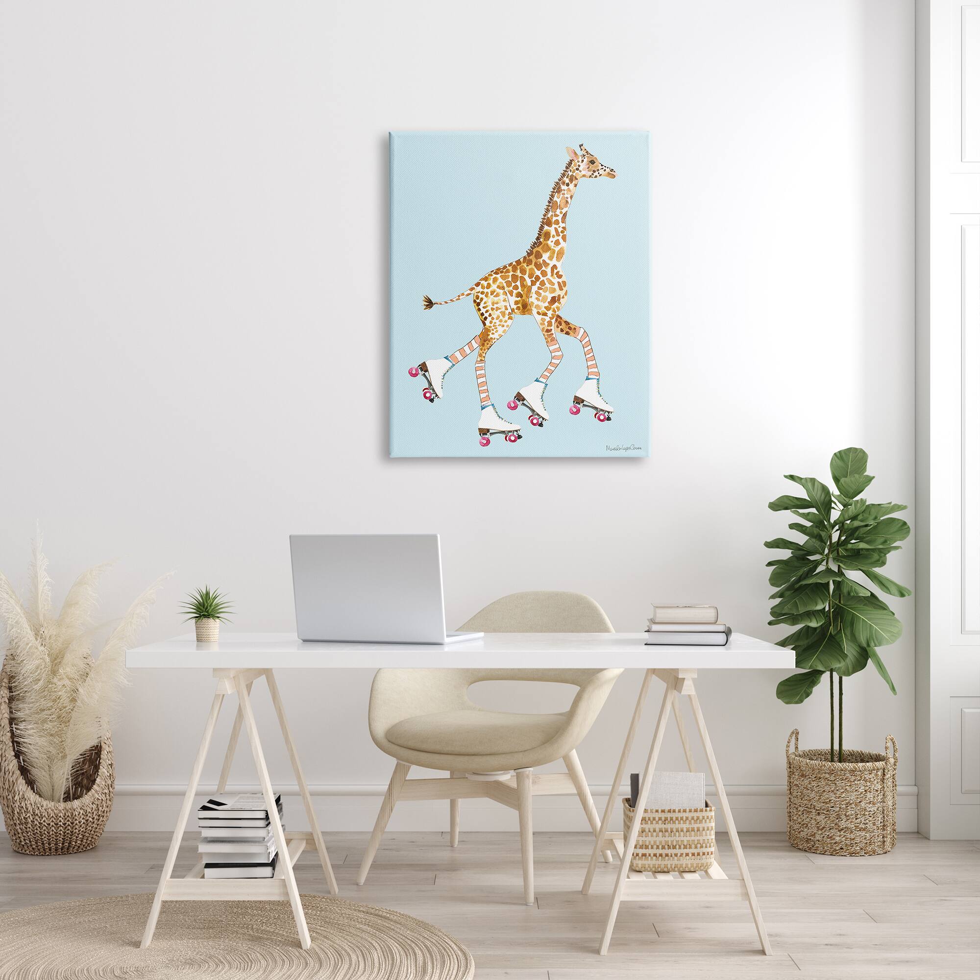 Stupell Industries Funky Giraffe Roller Skates Pink Wheels Striped Socks Canvas Wall Art