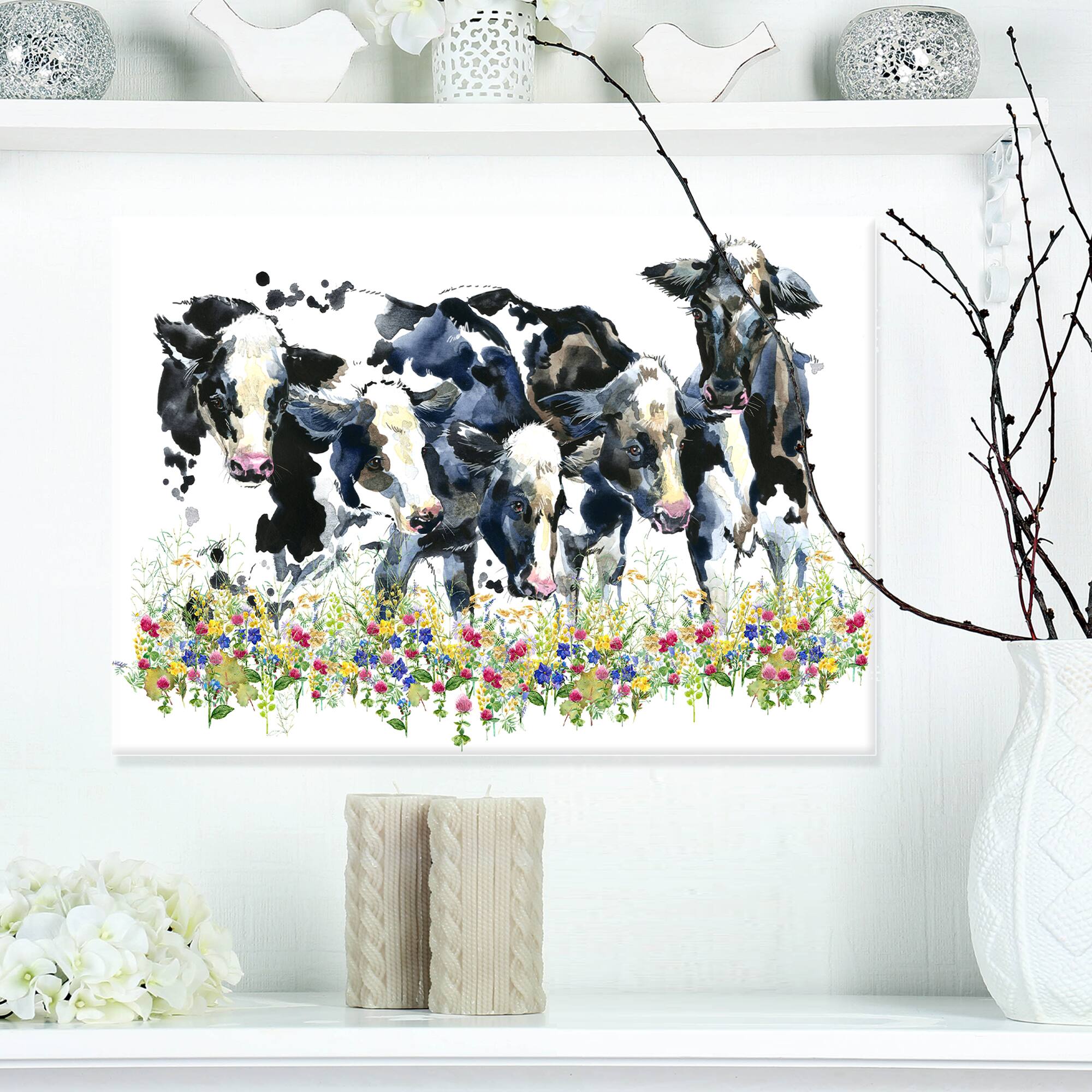 Designart - Dairy cow on field - Farmhouse Animal Painting Print on Wrapped Canvas