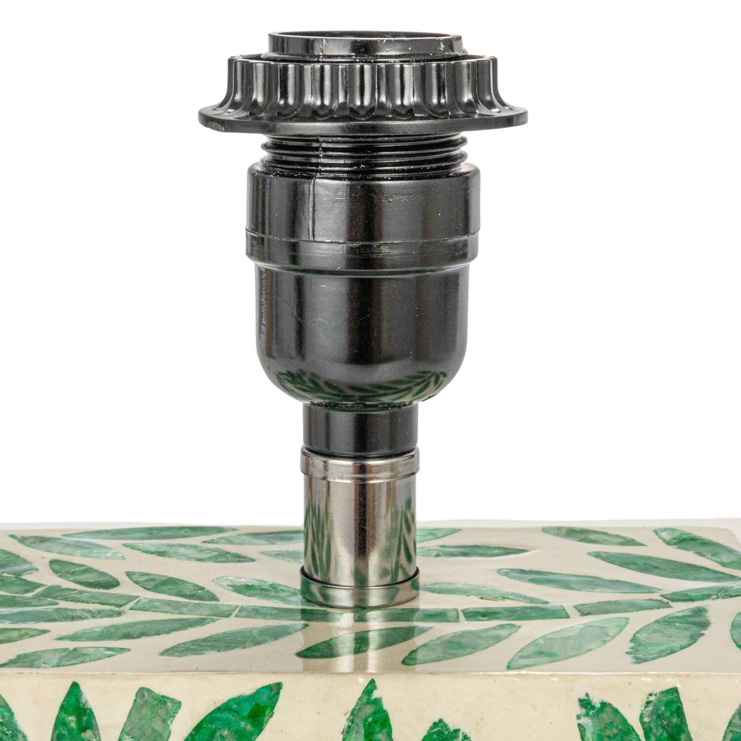 Hello Honey® 14" Green Botanical Pattern Reclaimed Wood & Shell Table Lamp with Linen Shade, 2ct.