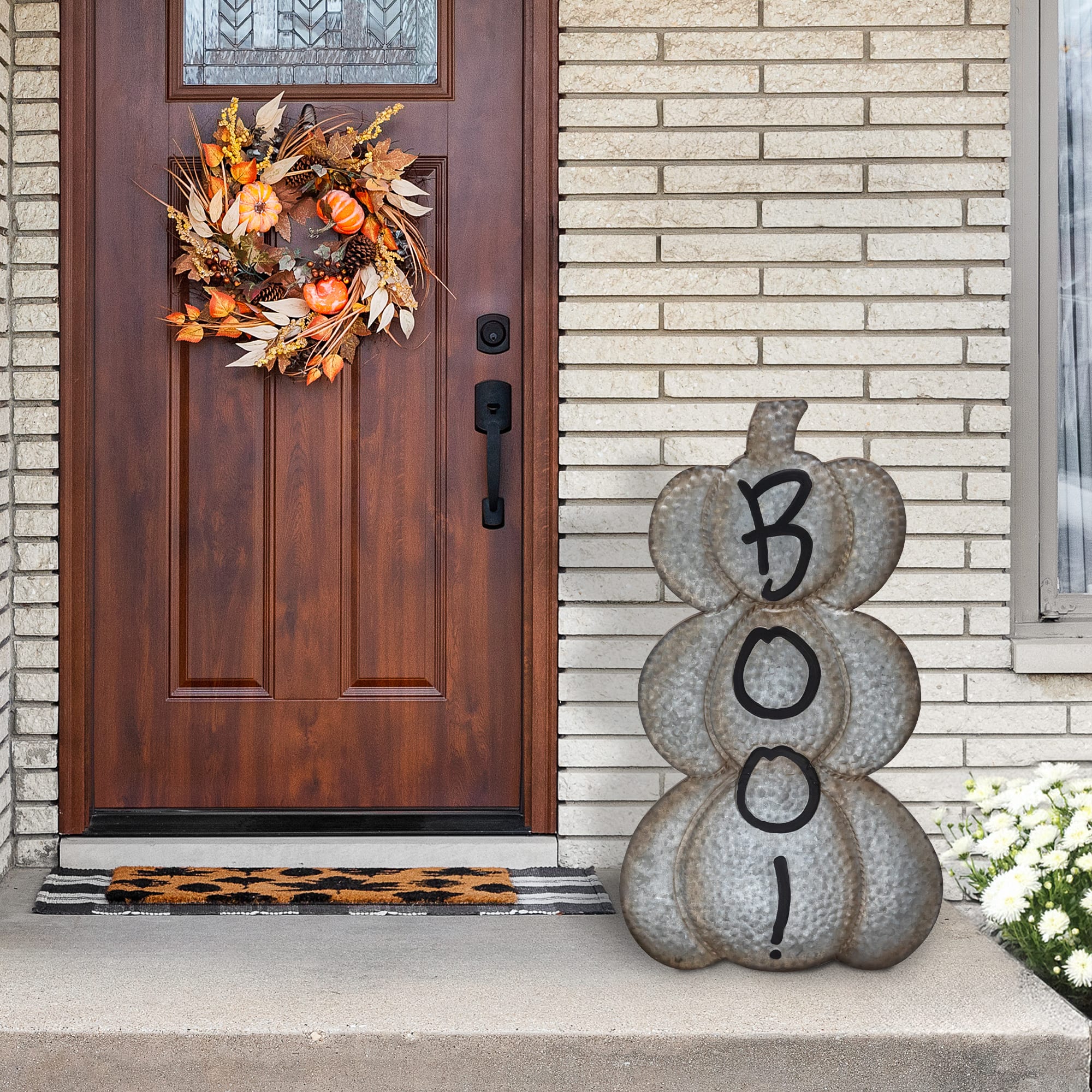 28' Silver & Brown Metal Pumpkin Halloween Decoration