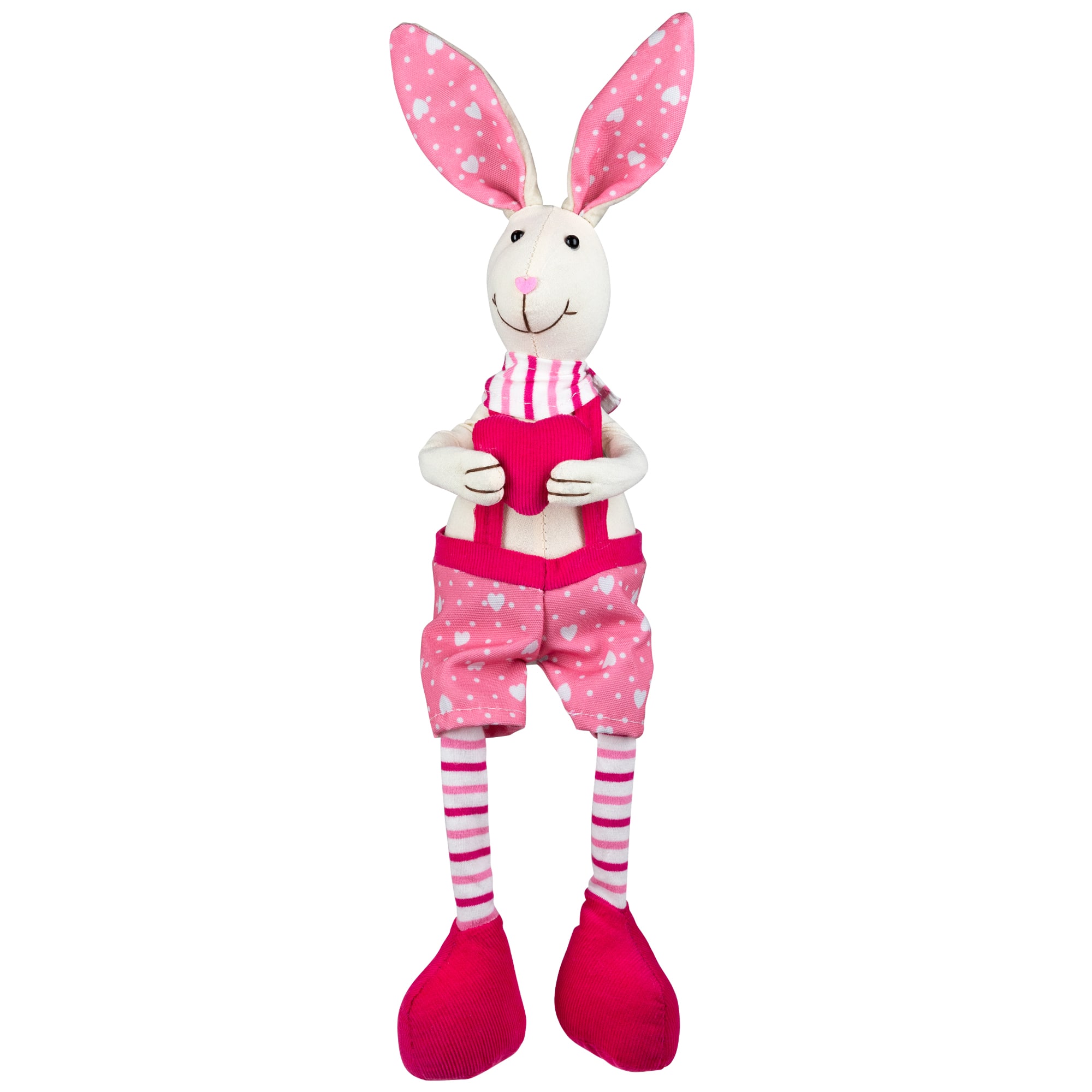 16.5" Pink & Cream Sitting Boy Easter Rabbit Figure with Dangling Legs
