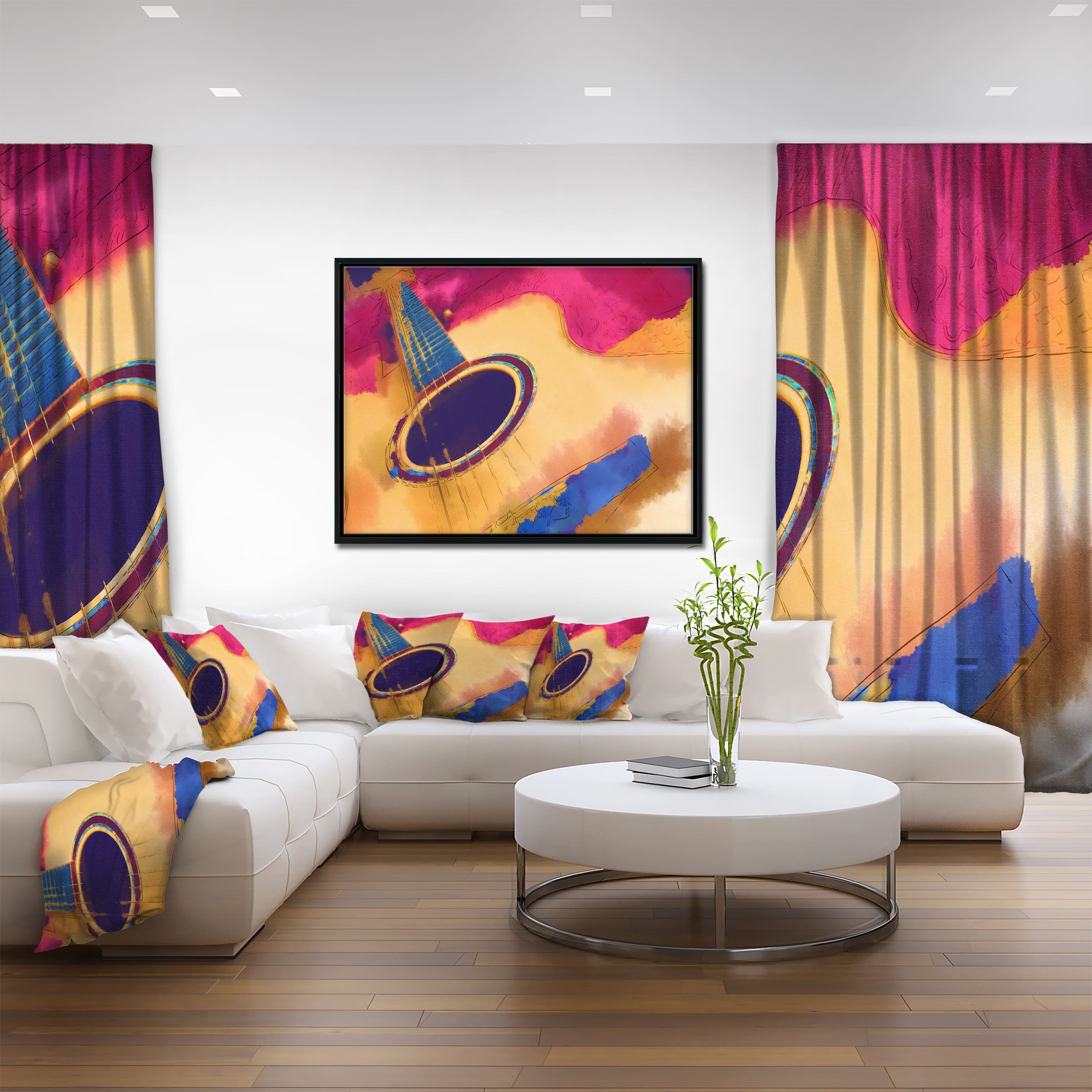 Designart - Listen to the Colorful Music - Music Canvas Art Print in Black Frame