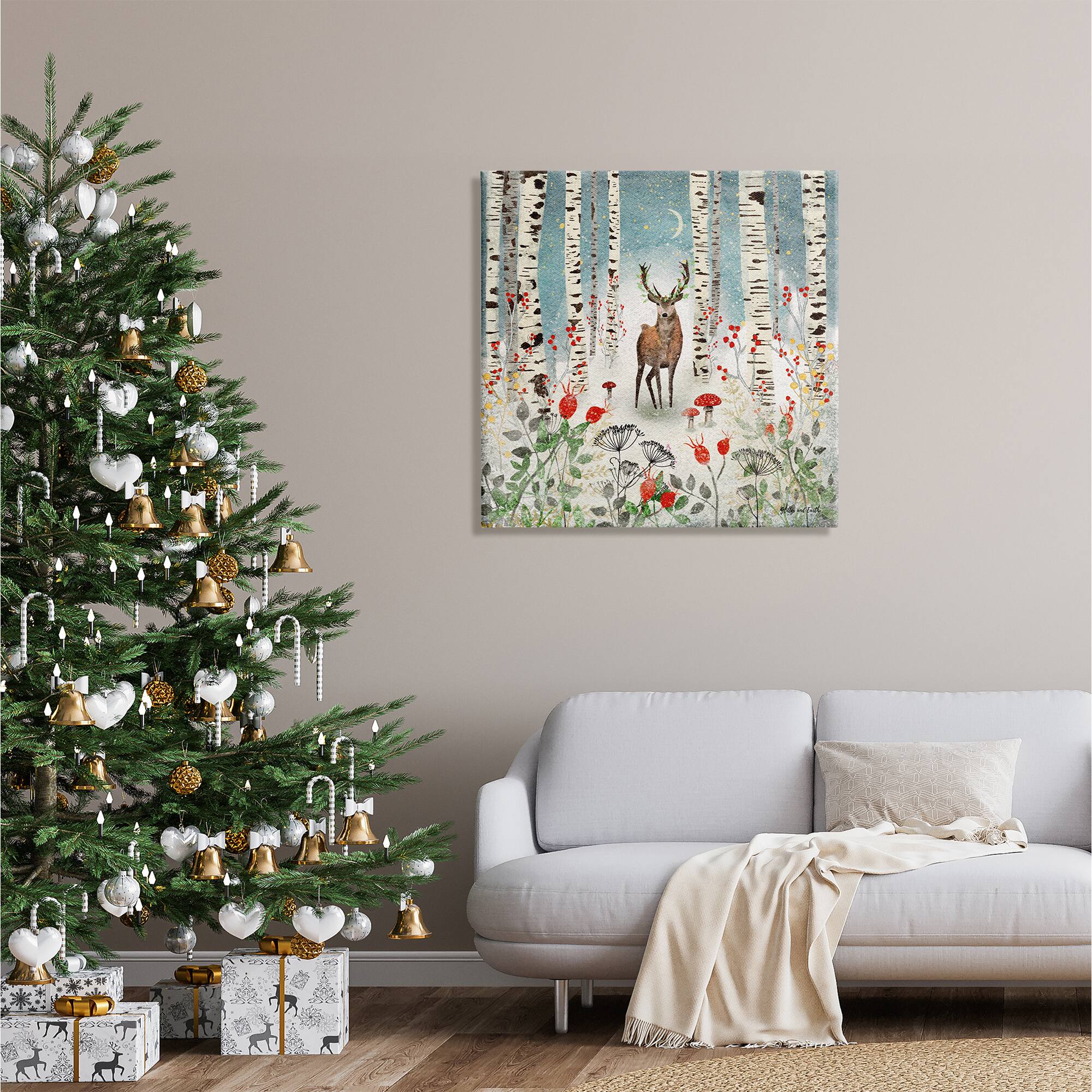 Stupell Industries Deer In Nighttime Birch Forest Canvas Wall Art