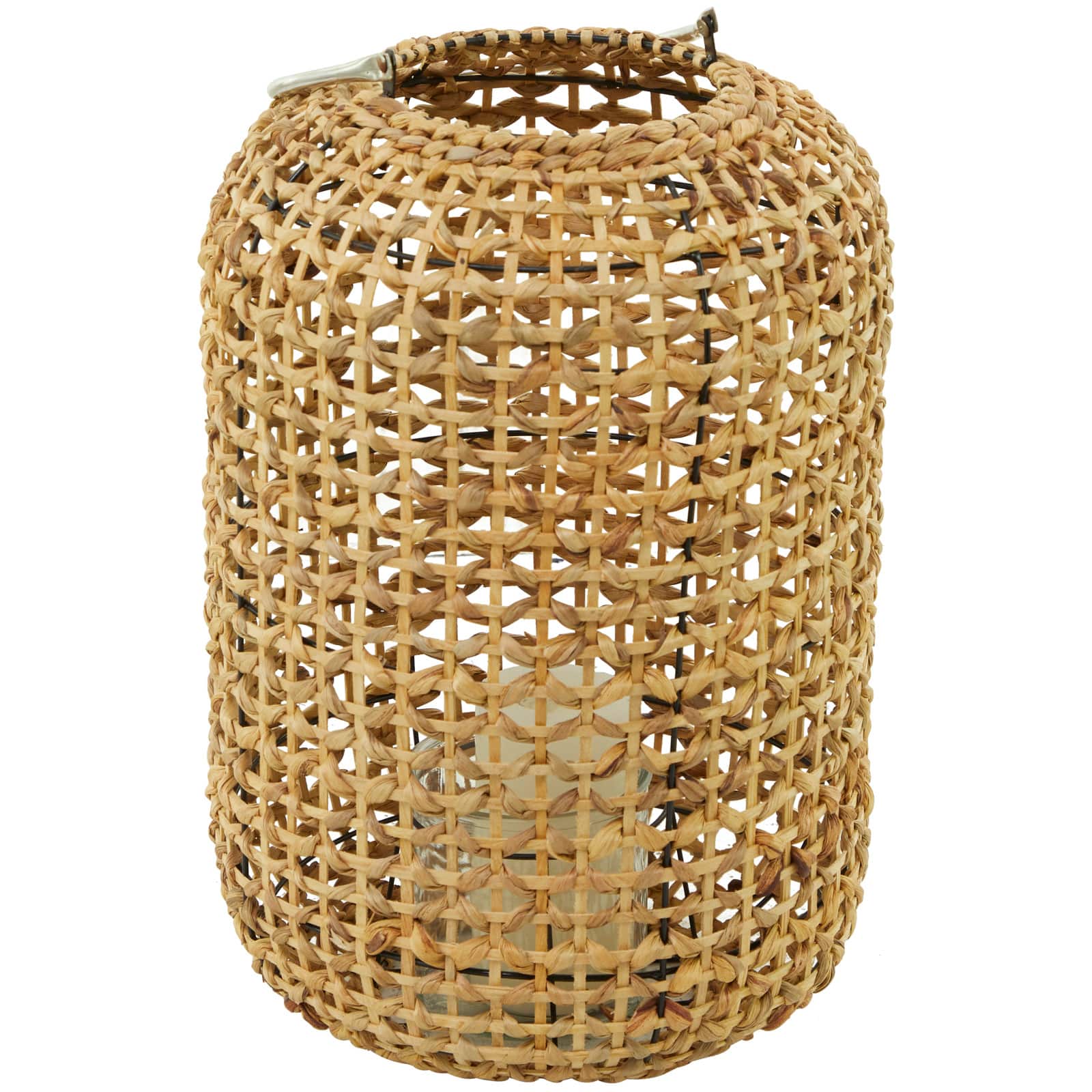 19" Brown Metal Handmade Candle Lantern with Glass Holder and Handle