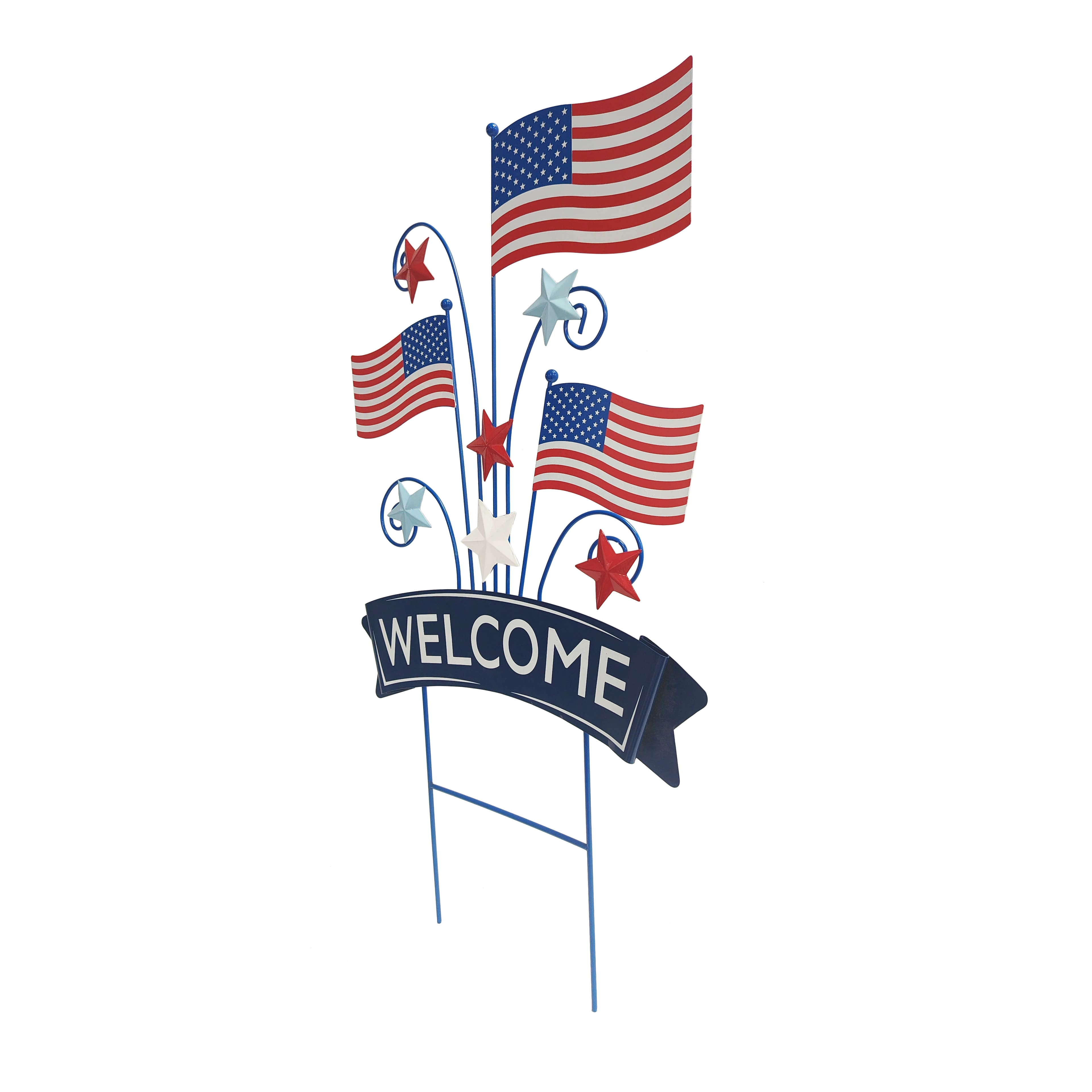 Red, White & Blue 32" Welcome Stars & Stripes Metal Yard Stake by Celebrate It™