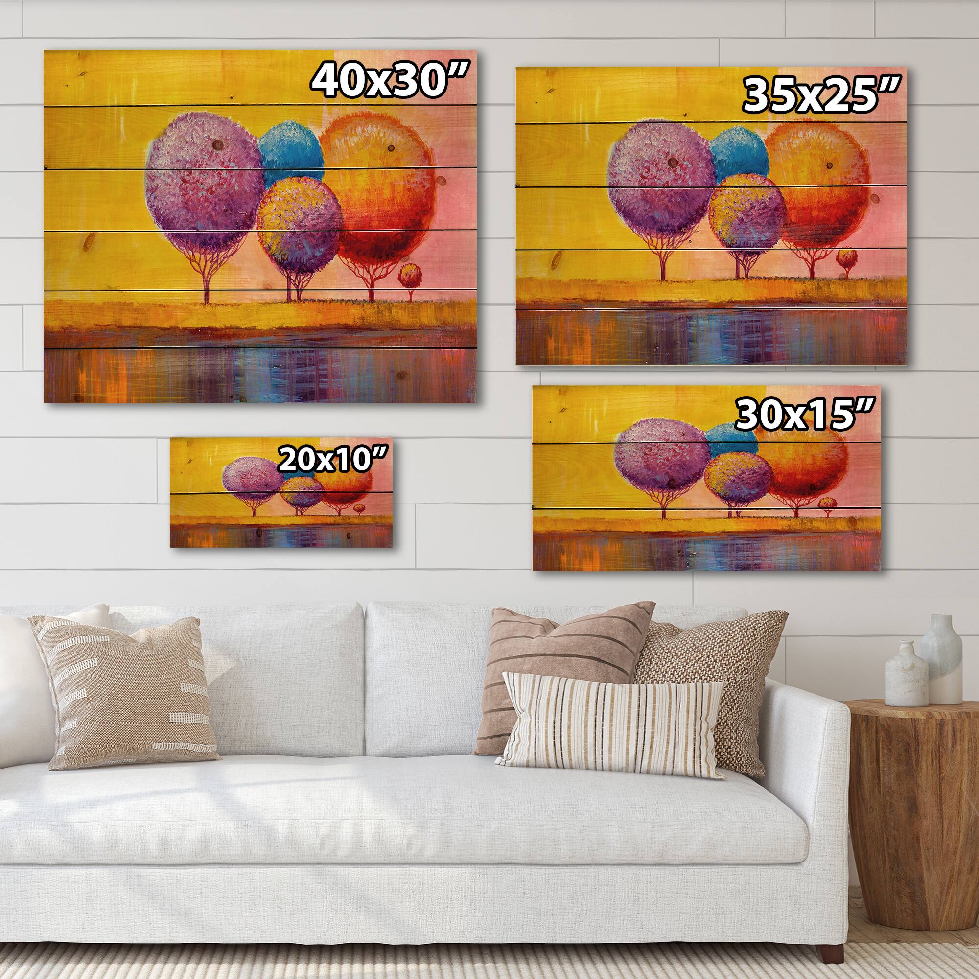 Designart - Autumn Fantasy Trees I - Modern Print on Natural Pine Wood