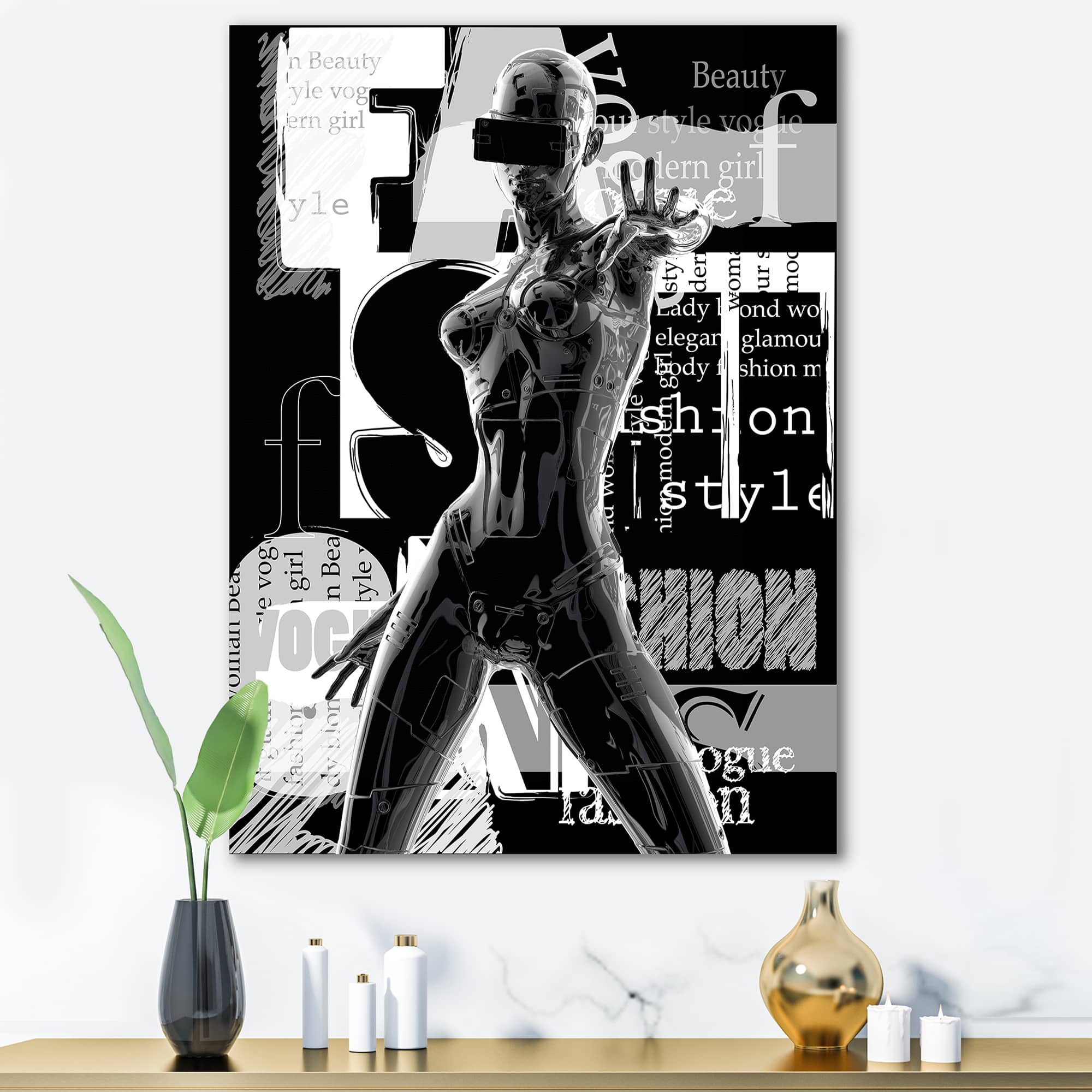 Designart - Monochrome Cyborg Body II - Modern Canvas Wall Art Print